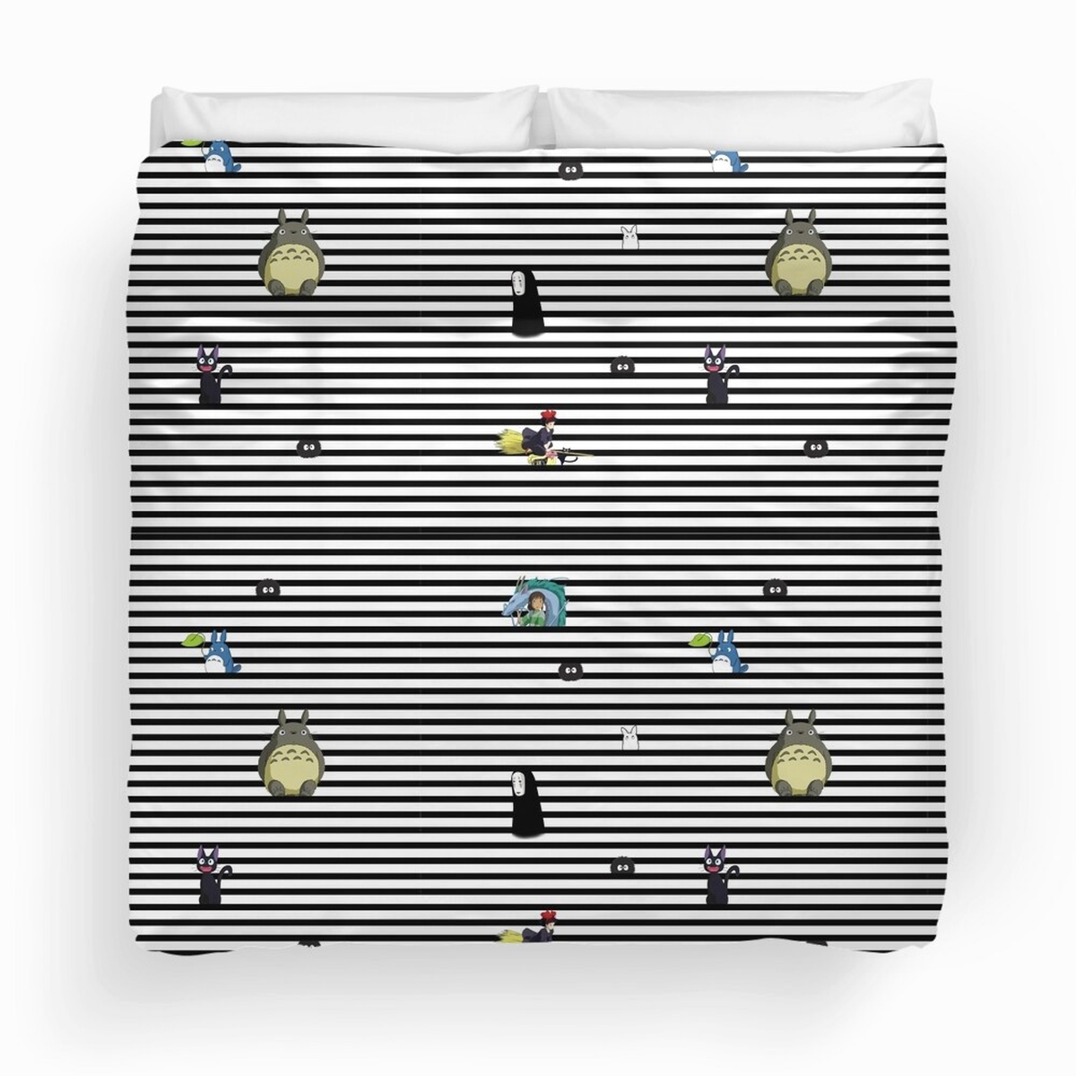 Studio Ghibli My Neighbor Totoro, Kiki's Delivery Service And Spirited Away-Striped Duvet Cover Bedding Set - Unique Anime Apparel for Fans