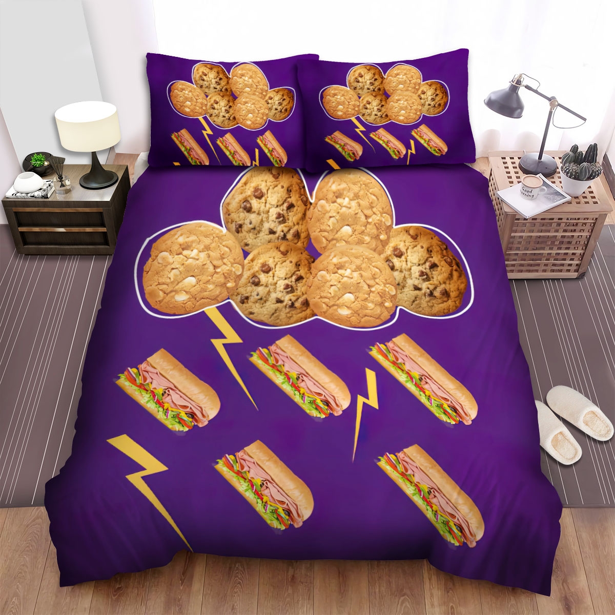Subway Sandwiches Rain With Cookies Clouds Bed Sheets Spread Duvet Cover Bedding Set - Unique Anime Apparel for Fans