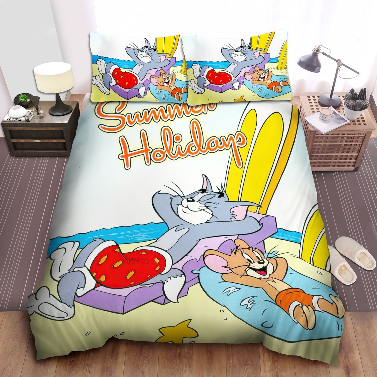 Summer Holidays Of Tom And Jerry Bed Sheets Spread Duvet Cover Bedding Set - Unique Anime Apparel for Fans