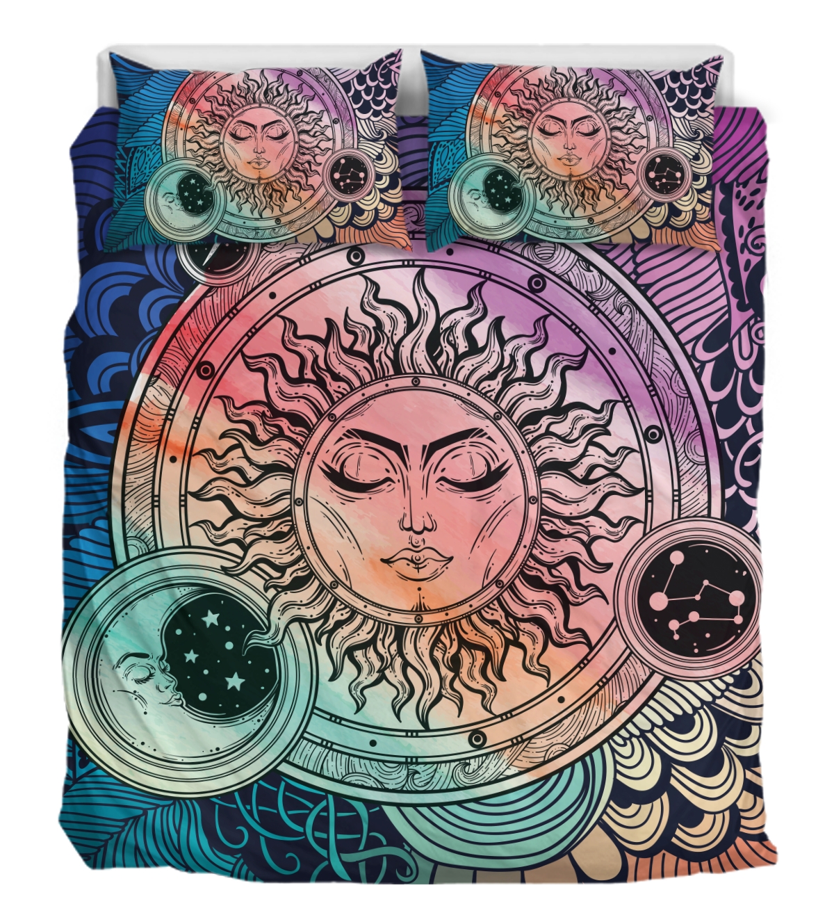 Sun And Moon Beyond Stars Bed Sheets Spread Duvet Cover Bedding Set - Unique Anime Apparel for Fans