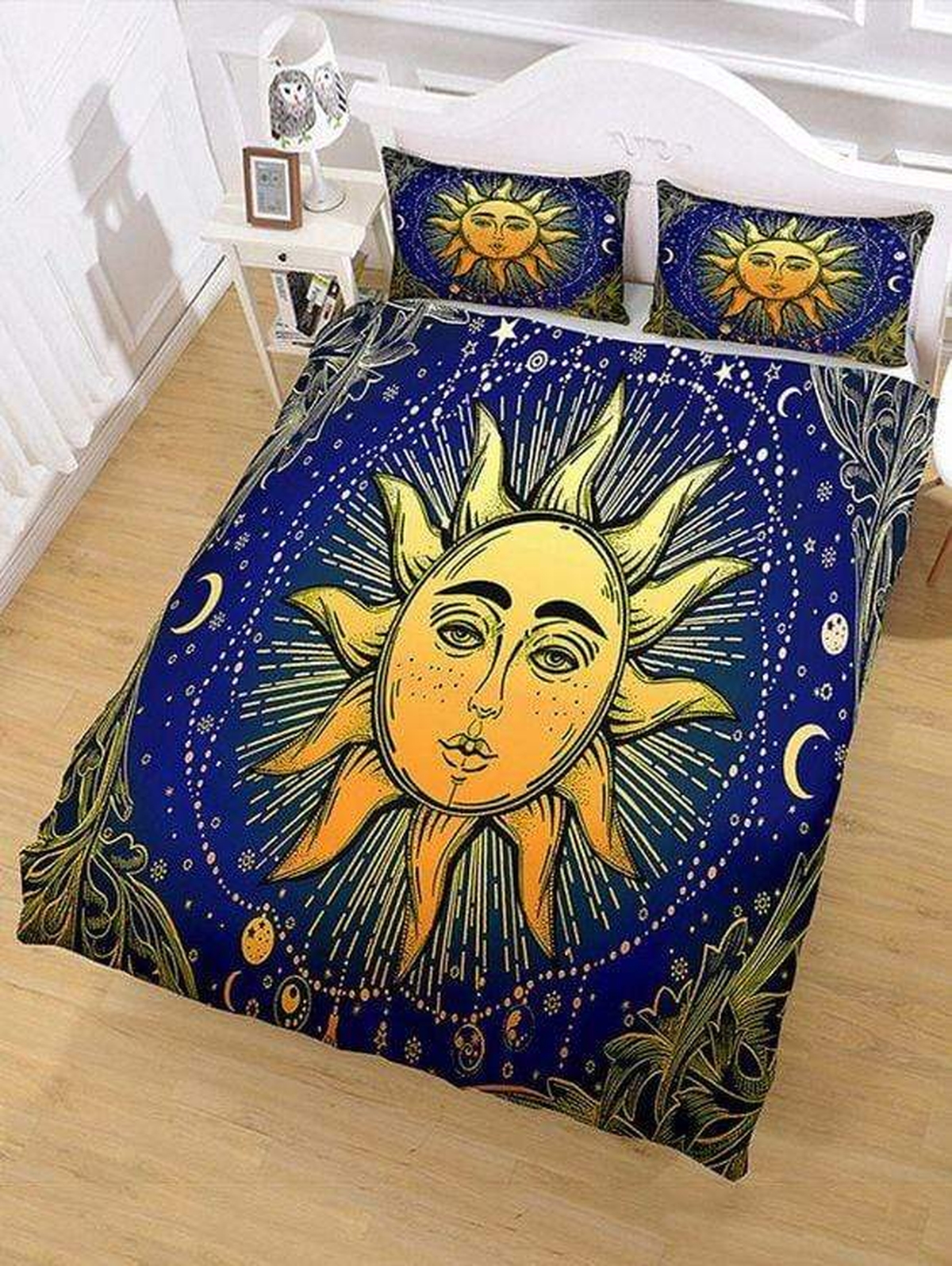 Sun And Moon Print In Multicolor Hippie Duvet Cover Bedding Set - Unique Anime Apparel for Fans