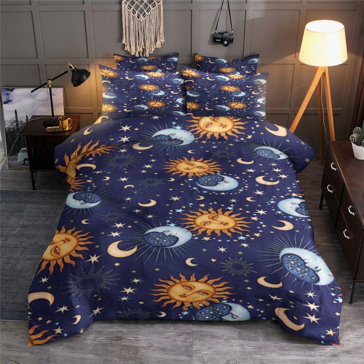 Sun And Moon Space Pattern Bedding Set (Duvet Cover & Pillow Cases) - Unique Anime Apparel for Fans