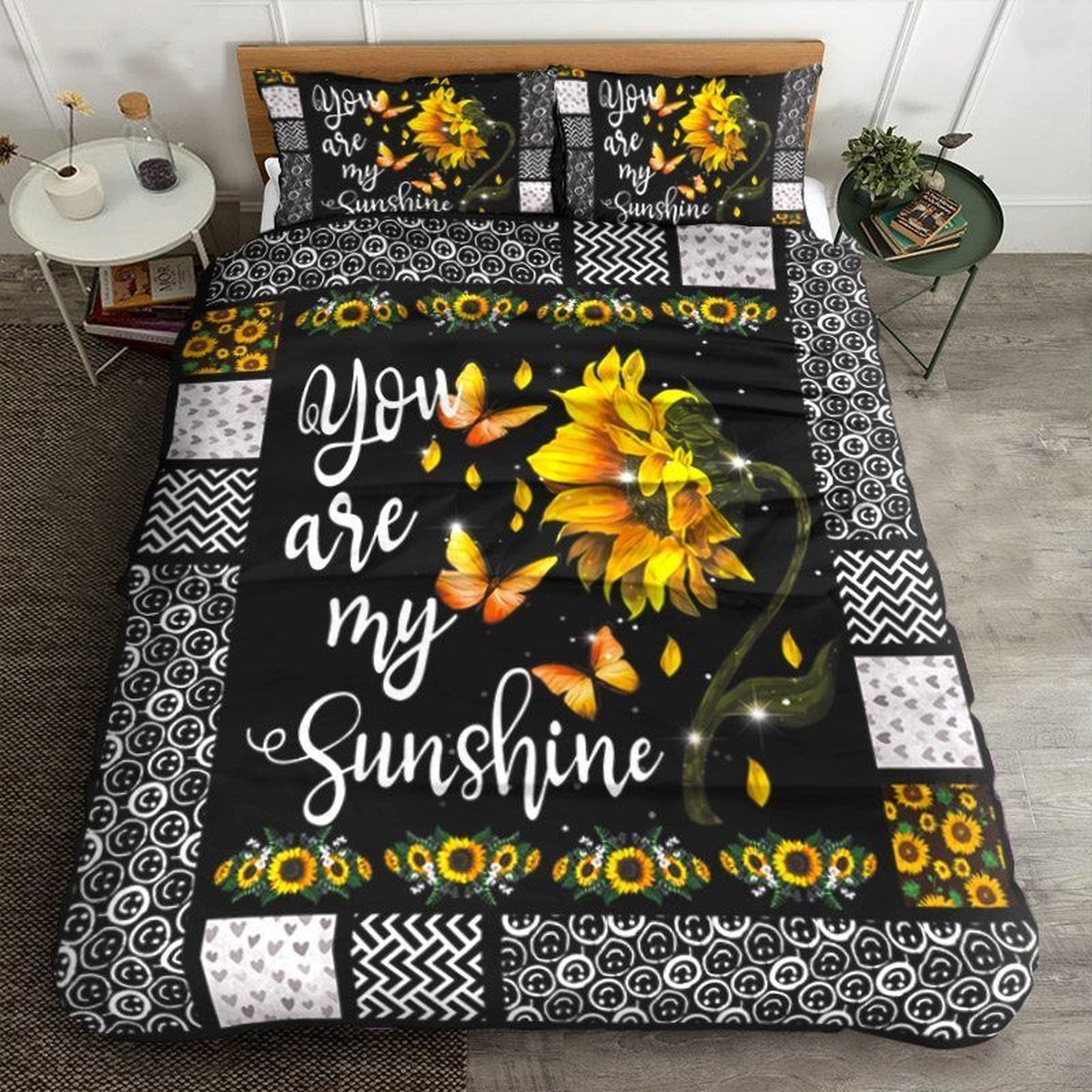 Sunflower Butterfly You Are My Sunshine Bed Sheets Spread Duvet Cover Bedding Set Perfect Gifts For Sunflower Lover Gifts For Birthday Christmas Thanksgiving - Unique Anime Apparel for Fans
