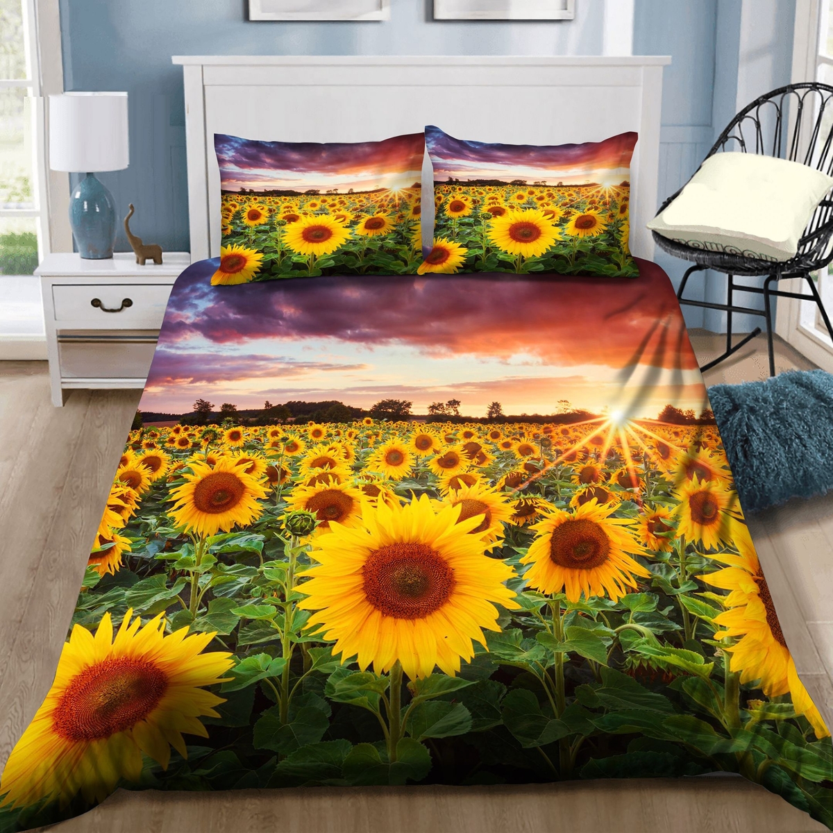 Sunflower Field Bedding Set Bed Sheets Spread Duvet Cover Bedding Set - Unique Anime Apparel for Fans