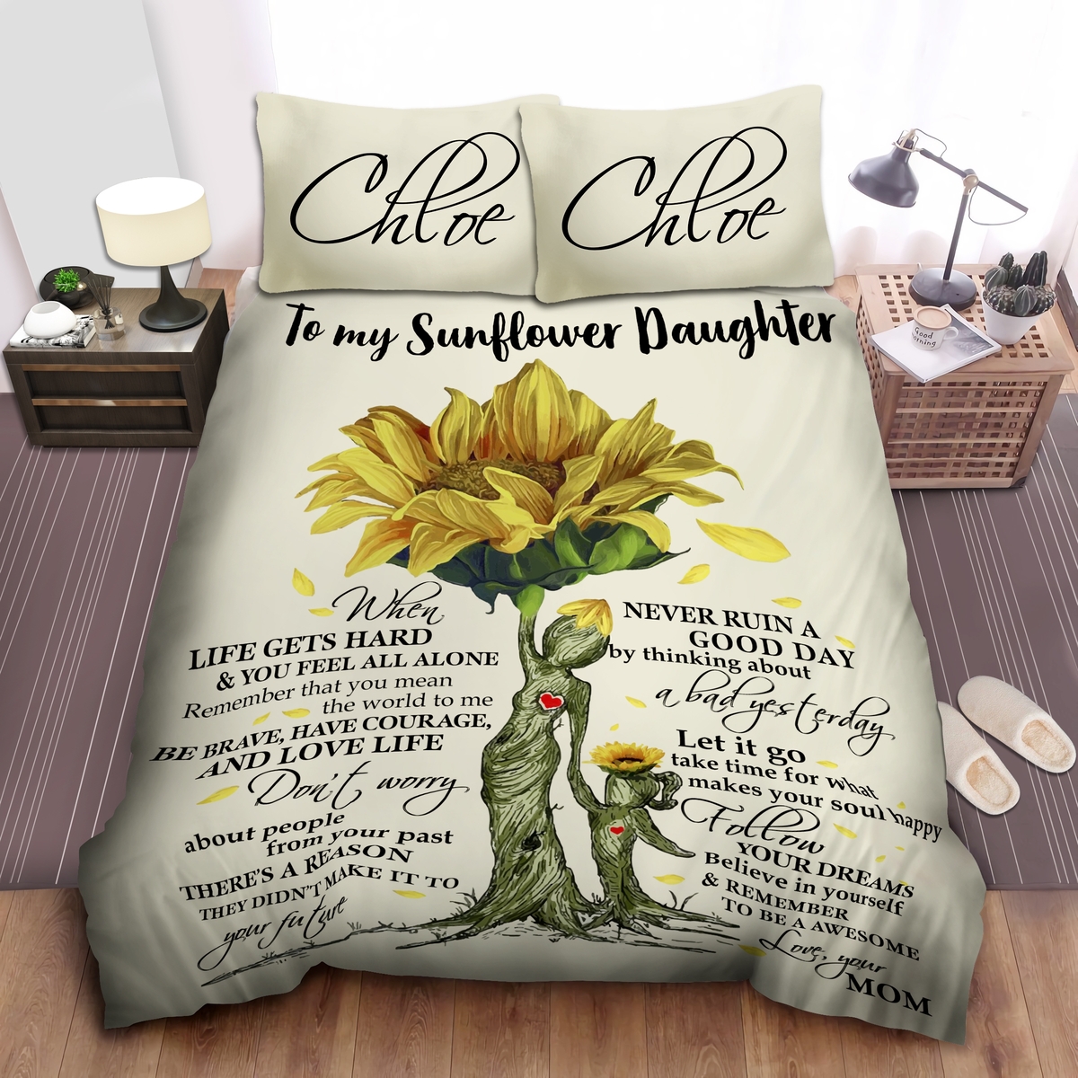 Sunflower Gift For Your Daughter Personalized Custom Name Duvet Cover Bedding Set - Unique Anime Apparel for Fans