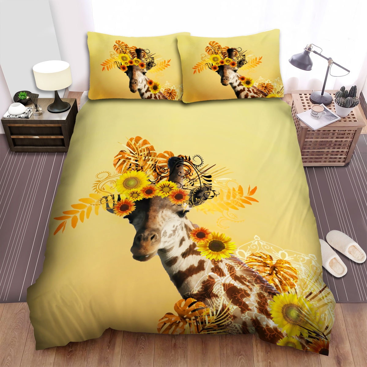Sunflower Giraffe Bed Sheets Spread Duvet Cover Bedding Set - Unique Anime Apparel for Fans