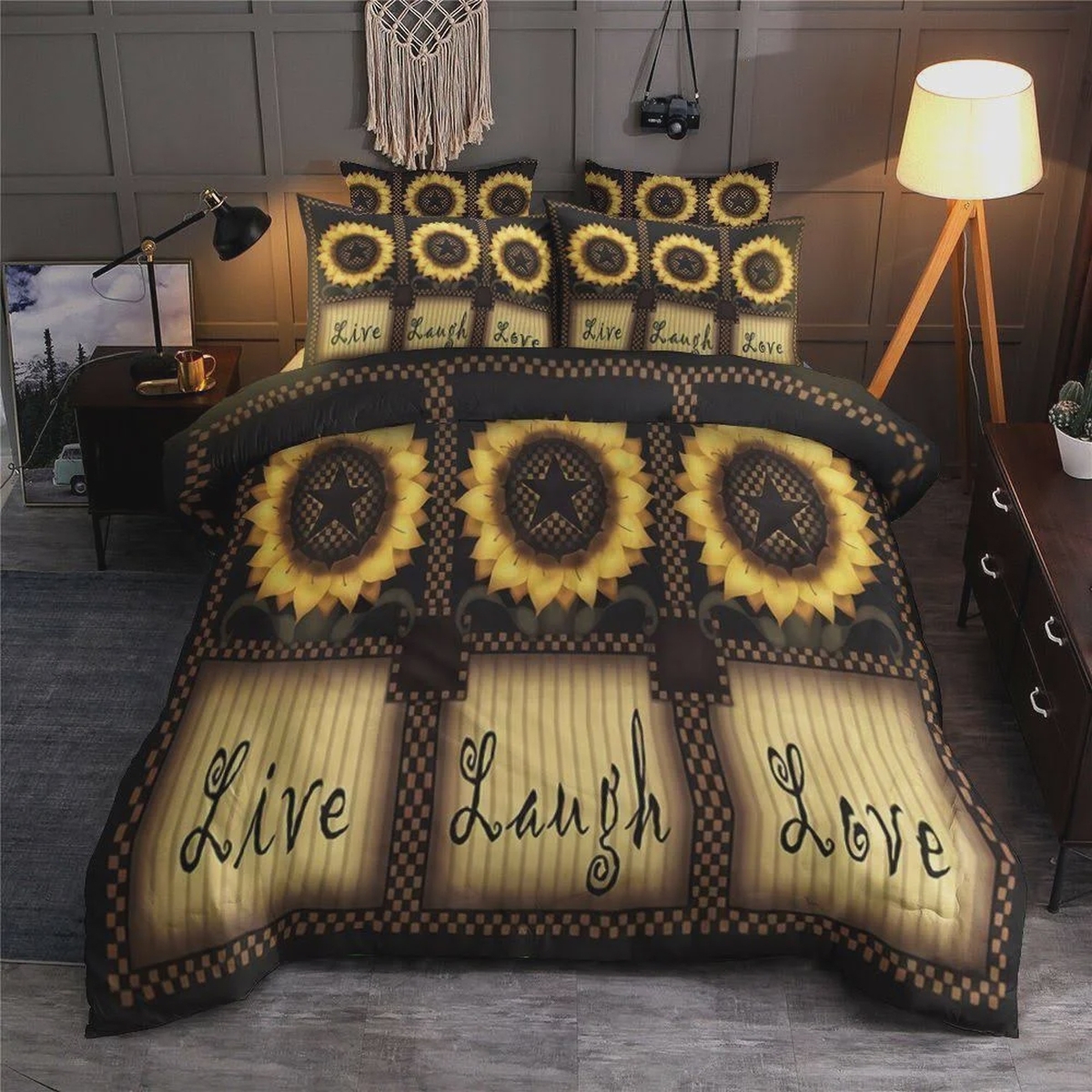 Sunflower Live Laugh Love Bed Sheets Spread Duvet Cover Bedding Set - Unique Anime Apparel for Fans