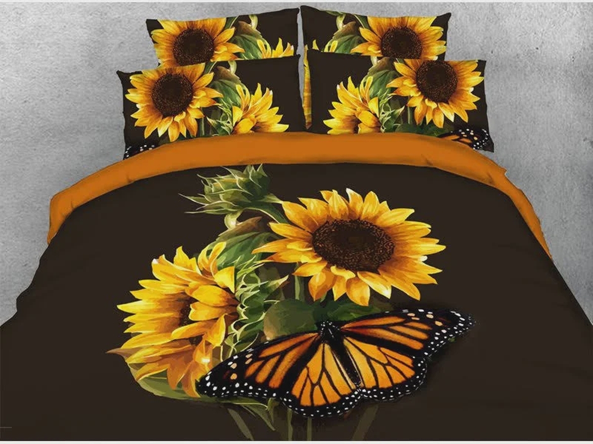 Sunflowers And Butterfly 3d Warm Soft Lightweight Duvet Cover Bedding Set - Unique Anime Apparel for Fans