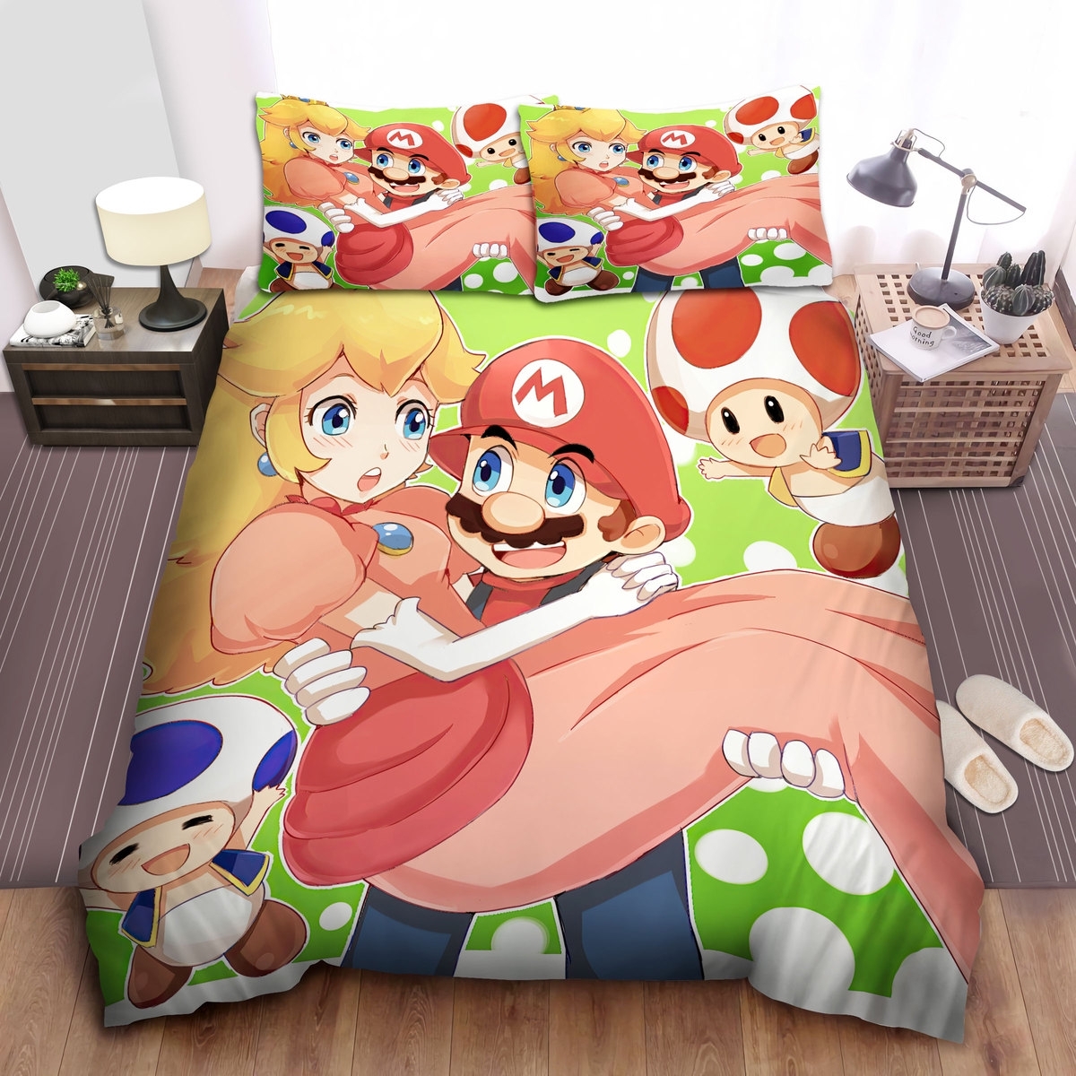 Super Mario & Princess Peach In Anime Art Style Bed Sheets Spread Duvet Cover Bedding Set - Unique Anime Apparel for Fans