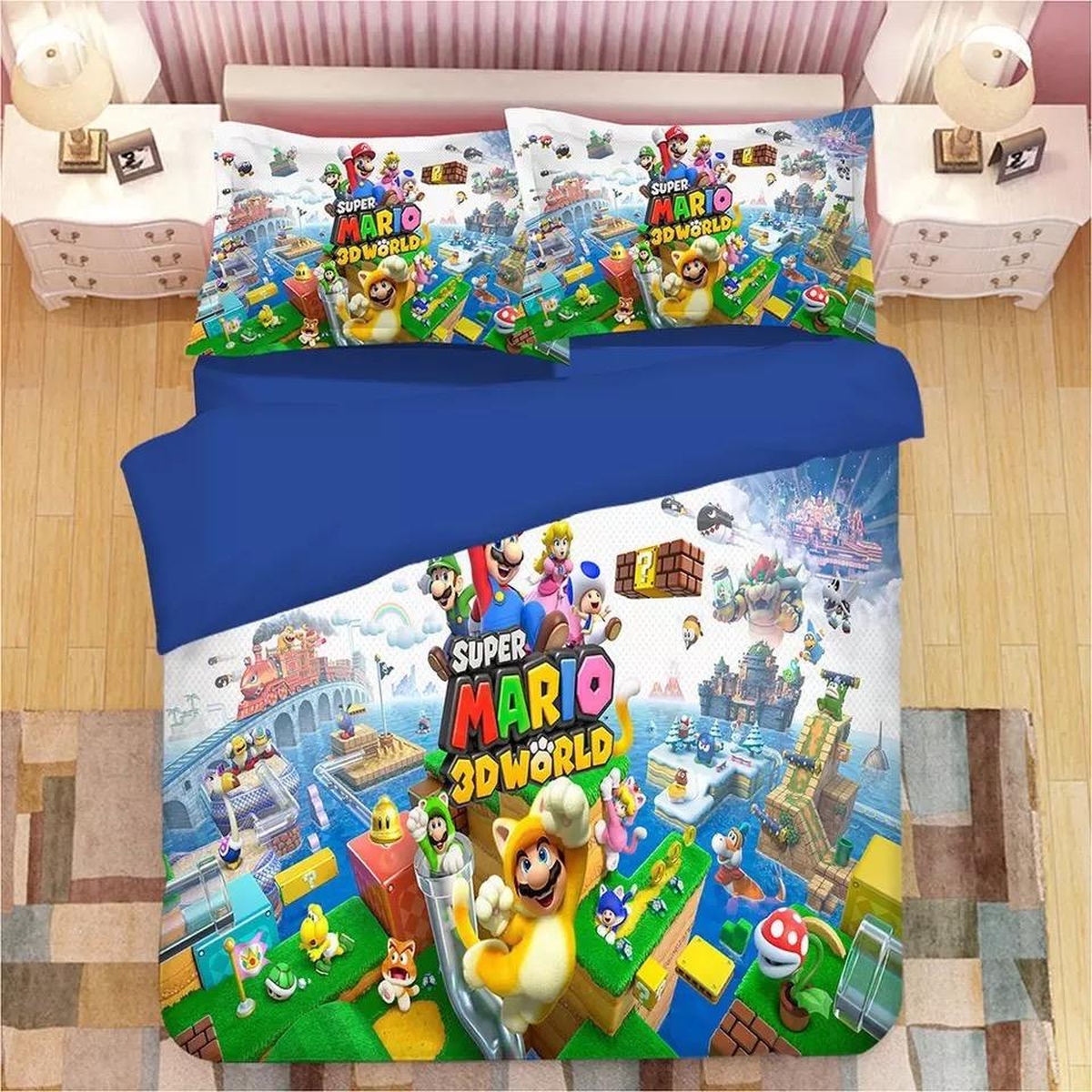 Super Mario Bros 3d World Bedding Set - Unique Anime Apparel for Fans