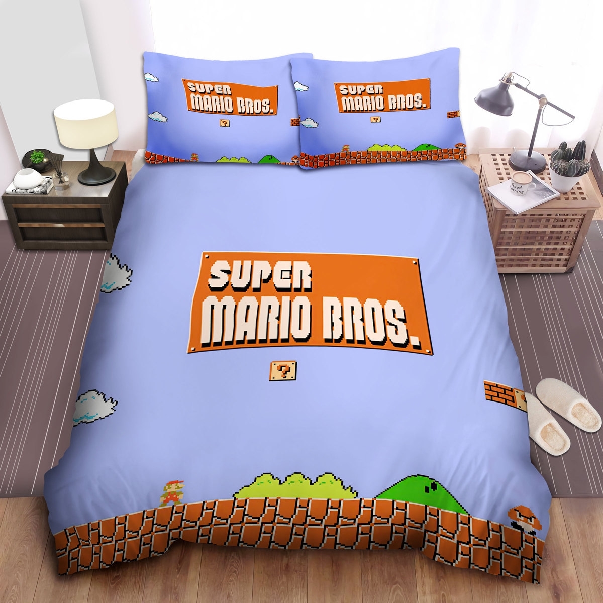 Super Mario Bros. Original First Scene Bed Sheets Spread Duvet Cover Bedding Set - Unique Anime Apparel for Fans