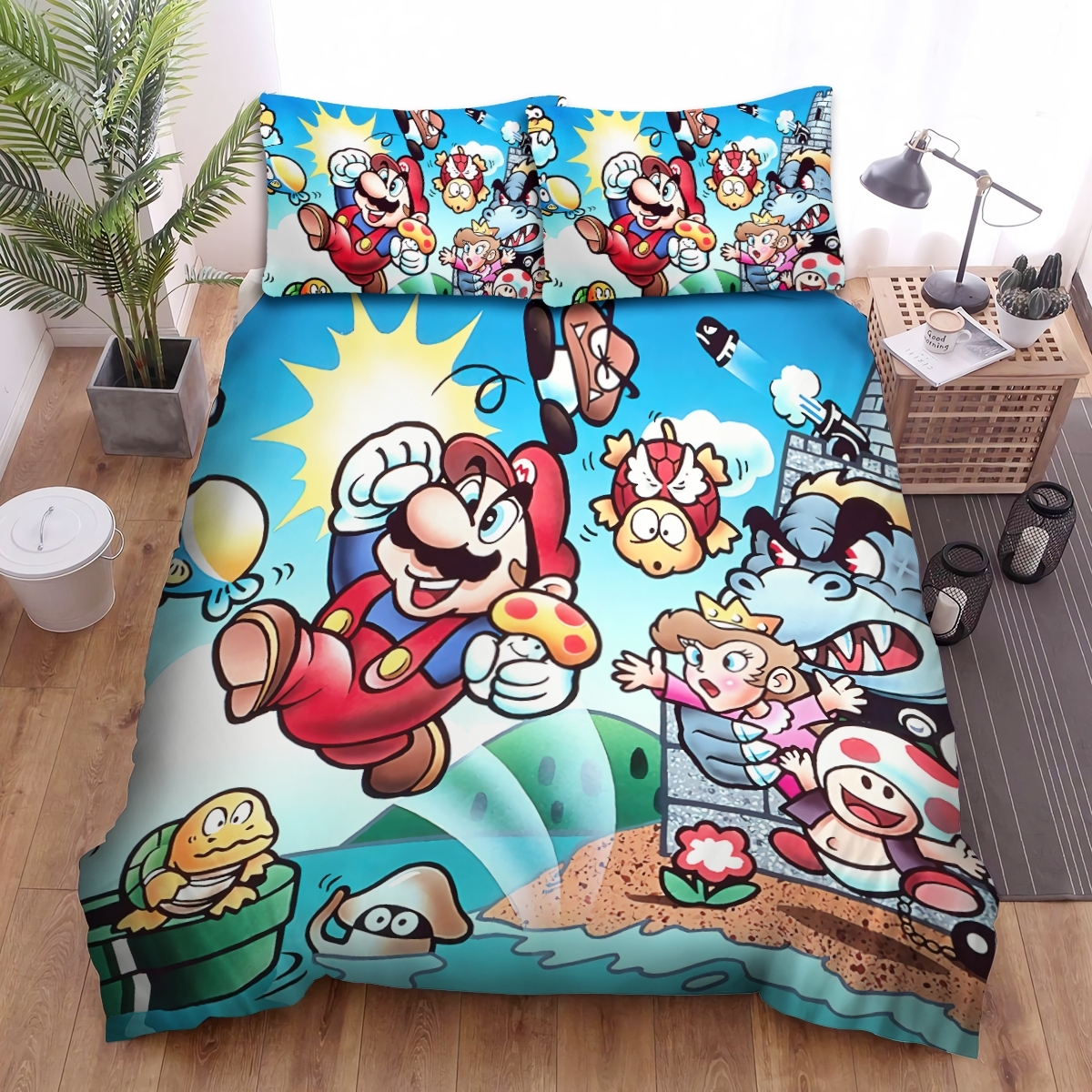 Super Mario Characters In Vintage Game Drawing Bed Sheets Spread Duvet Cover Bedding Set - Unique Anime Apparel for Fans