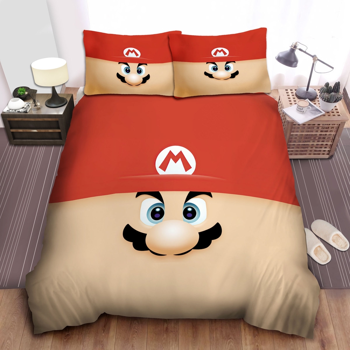 Super Mario Face Illustration Bed Sheets Spread Duvet Cover Bedding Set - Unique Anime Apparel for Fans