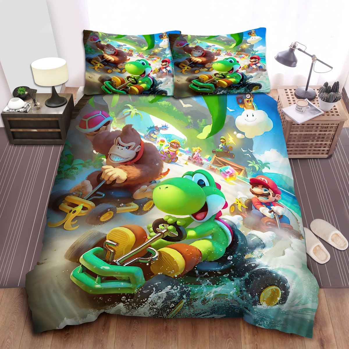 Super Mario Kart Game Racing On The Beach Bed Sheets Spread Duvet Cover Bedding Set - Unique Anime Apparel for Fans