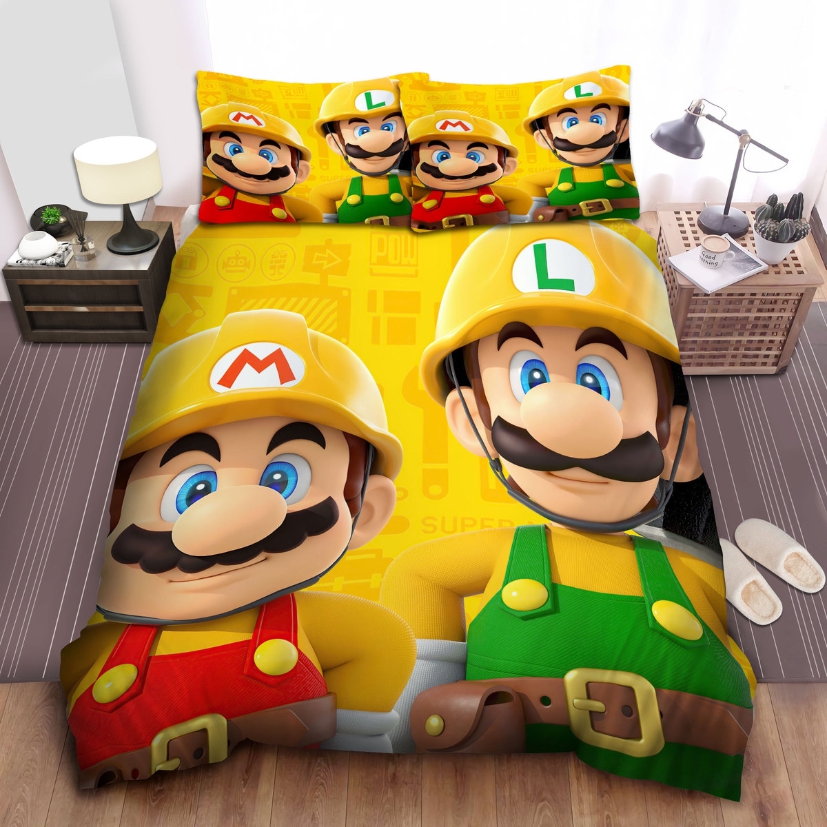 Super Mario Marker Yellow Mario & Luigi Bed Sheets Spread Duvet Cover Bedding Set - Unique Anime Apparel for Fans