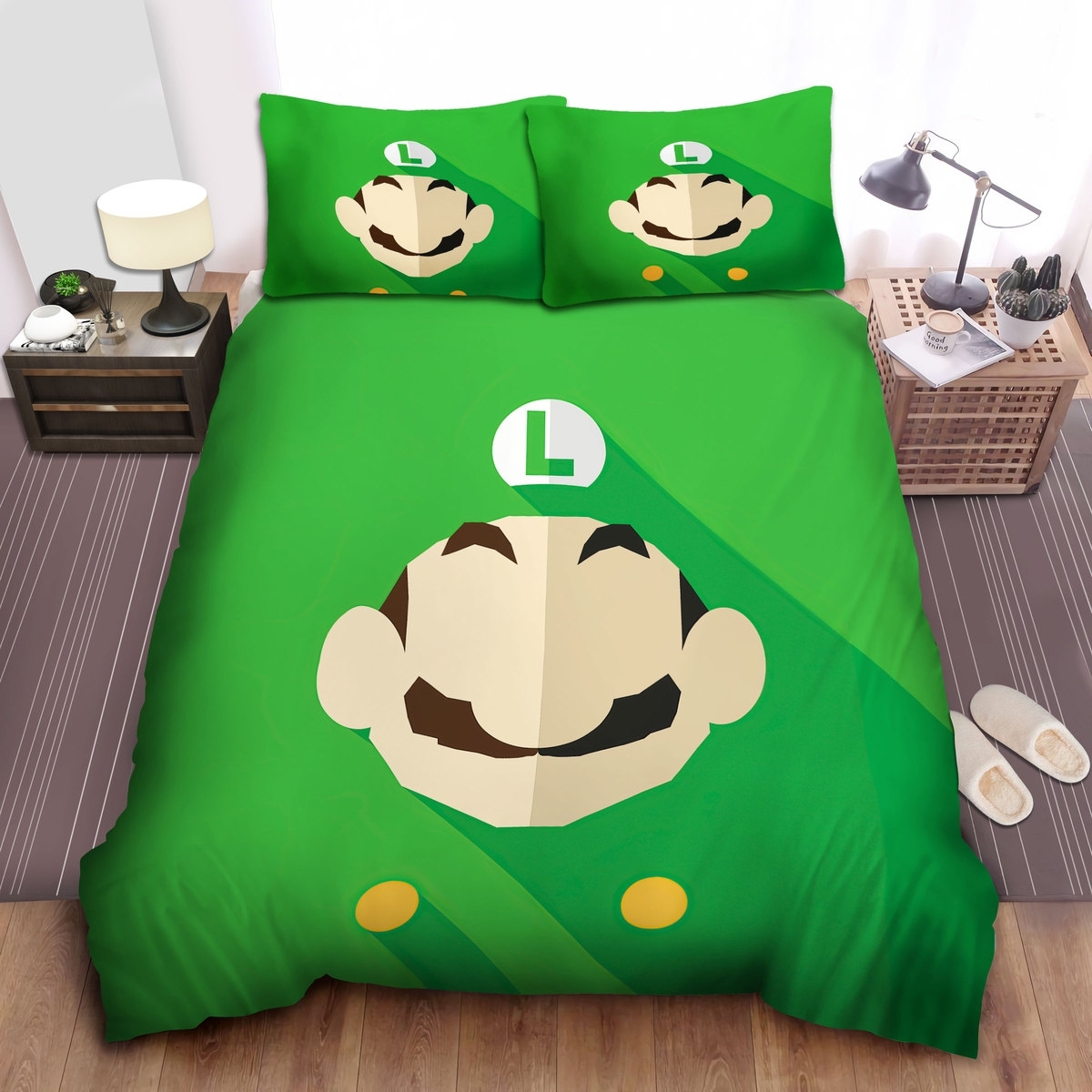 Super Mario Modern Art Portrait Of Luigi Bed Sheets Spread Duvet Cover Bedding Set - Unique Anime Apparel for Fans