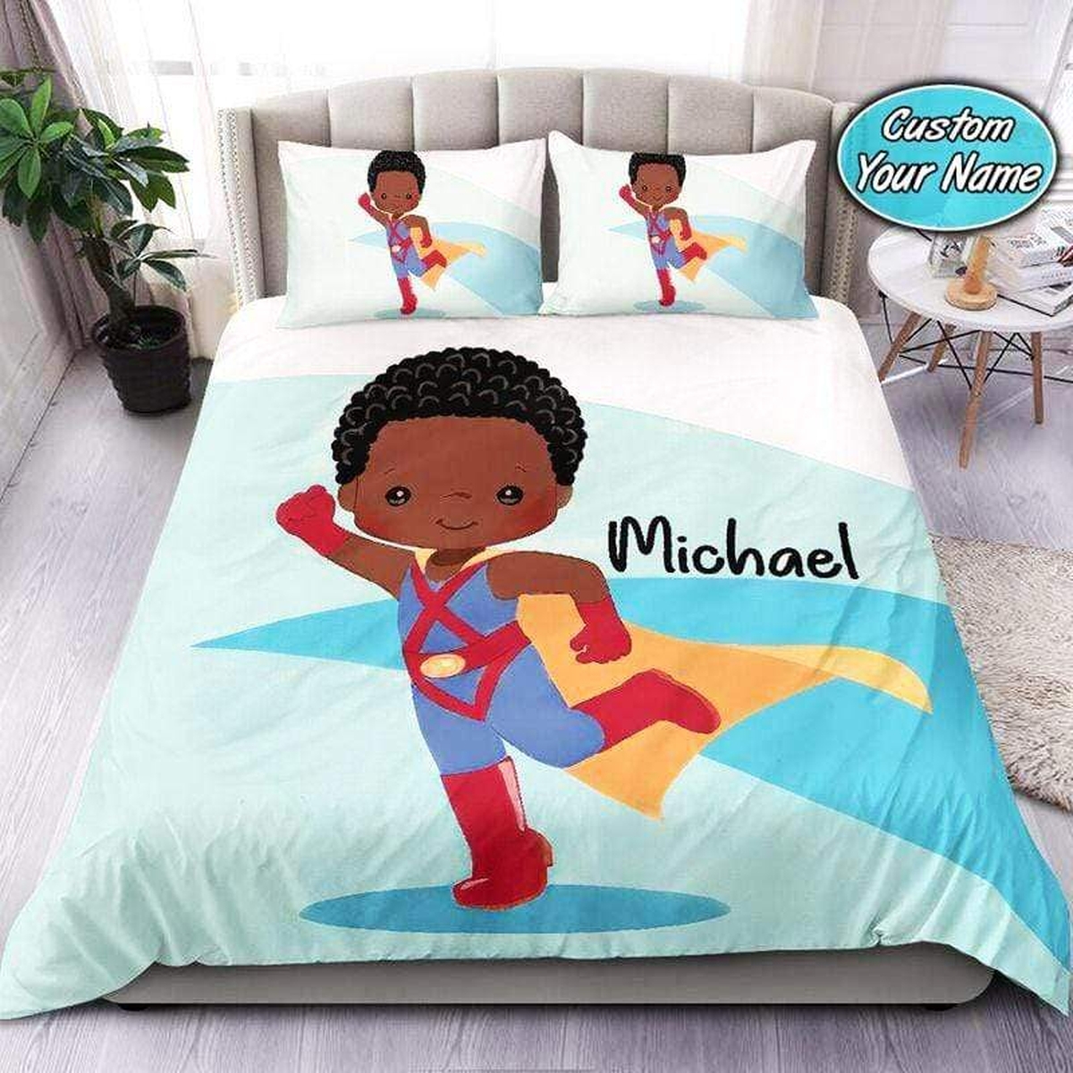 Superman Black Boy African Custom Name Duvet Cover Bedding Set - Unique Anime Apparel for Fans