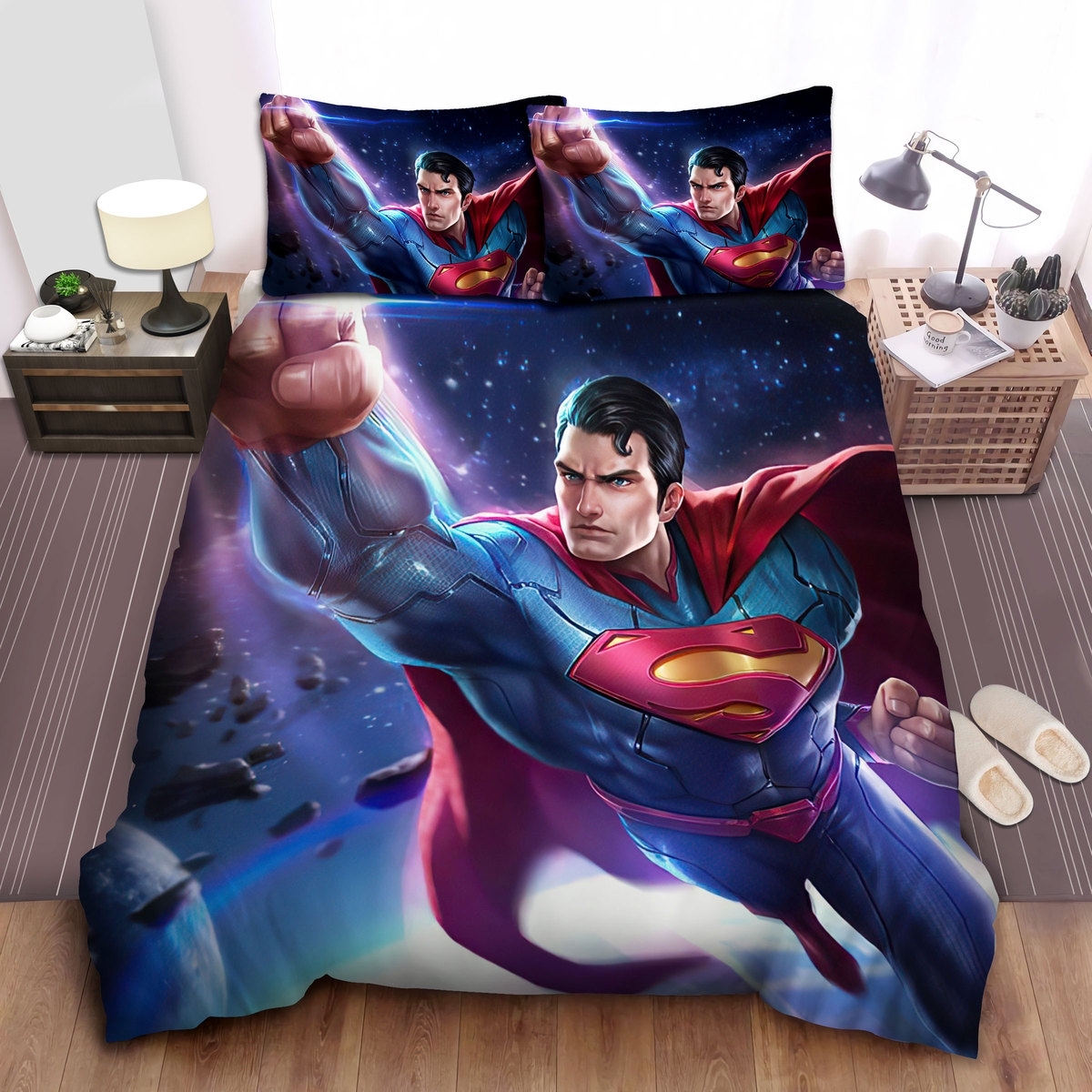 Superman Dc Comics Character The Hero Flying Out Of Space Bed Sheets Spread Duvet Cover Bedding Set - Unique Anime Apparel for Fans