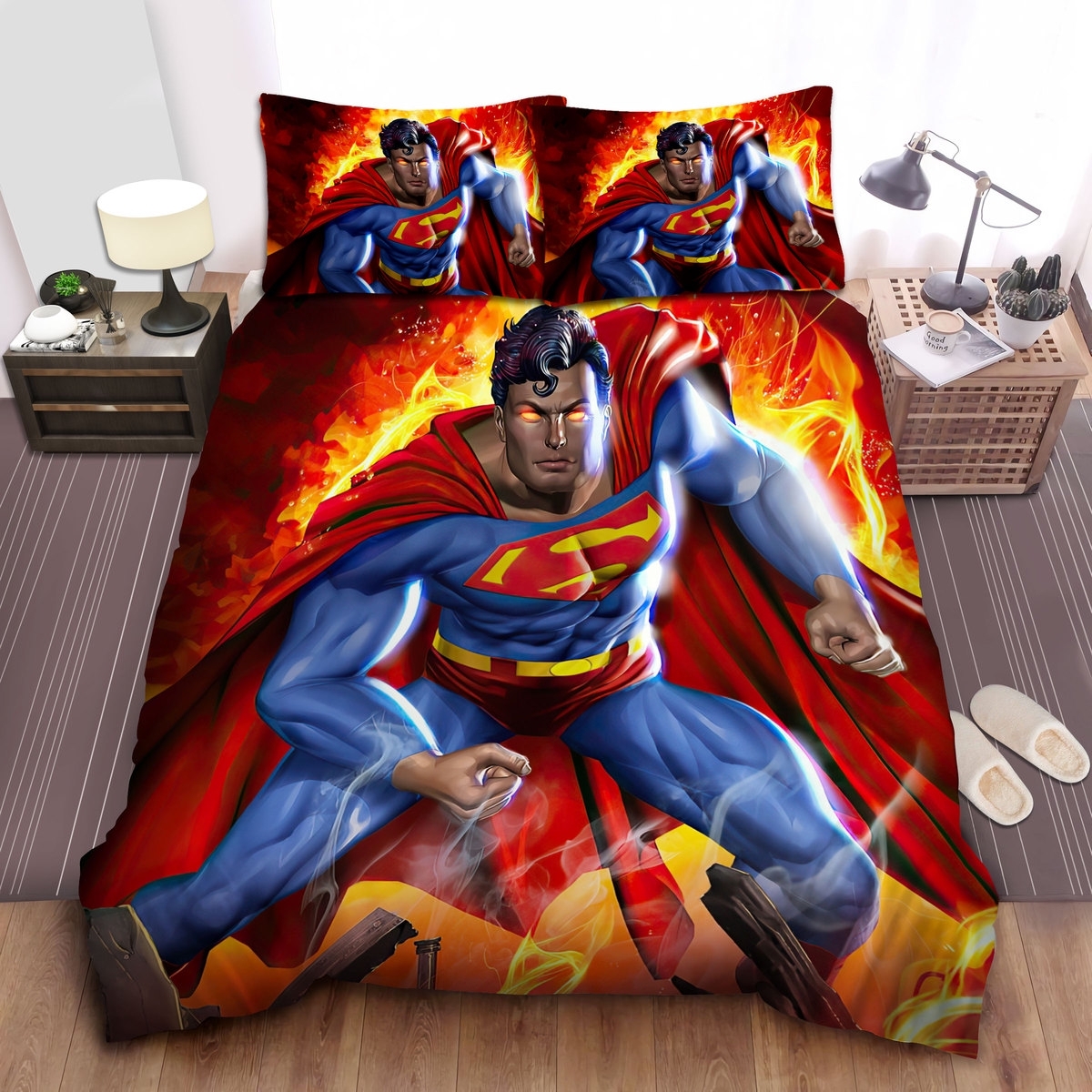 Superman Dc Comics Character The Hero In Fire Bed Sheets Spread Duvet Cover Bedding Set - Unique Anime Apparel for Fans
