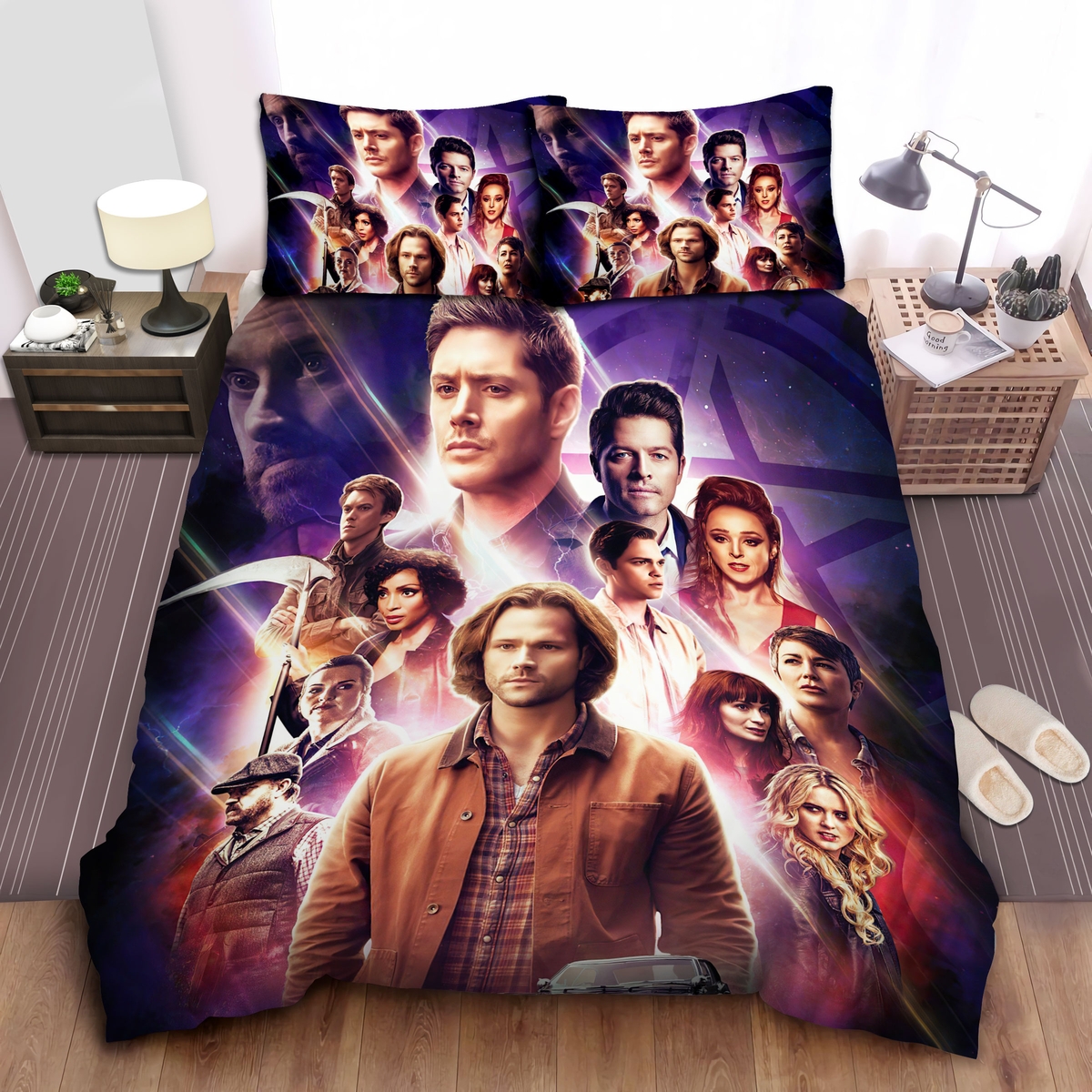 Supernatural Characters In Avenger Endgame Poster Style Bed Sheets Spread Duvet Cover Bedding Set - Unique Anime Apparel for Fans