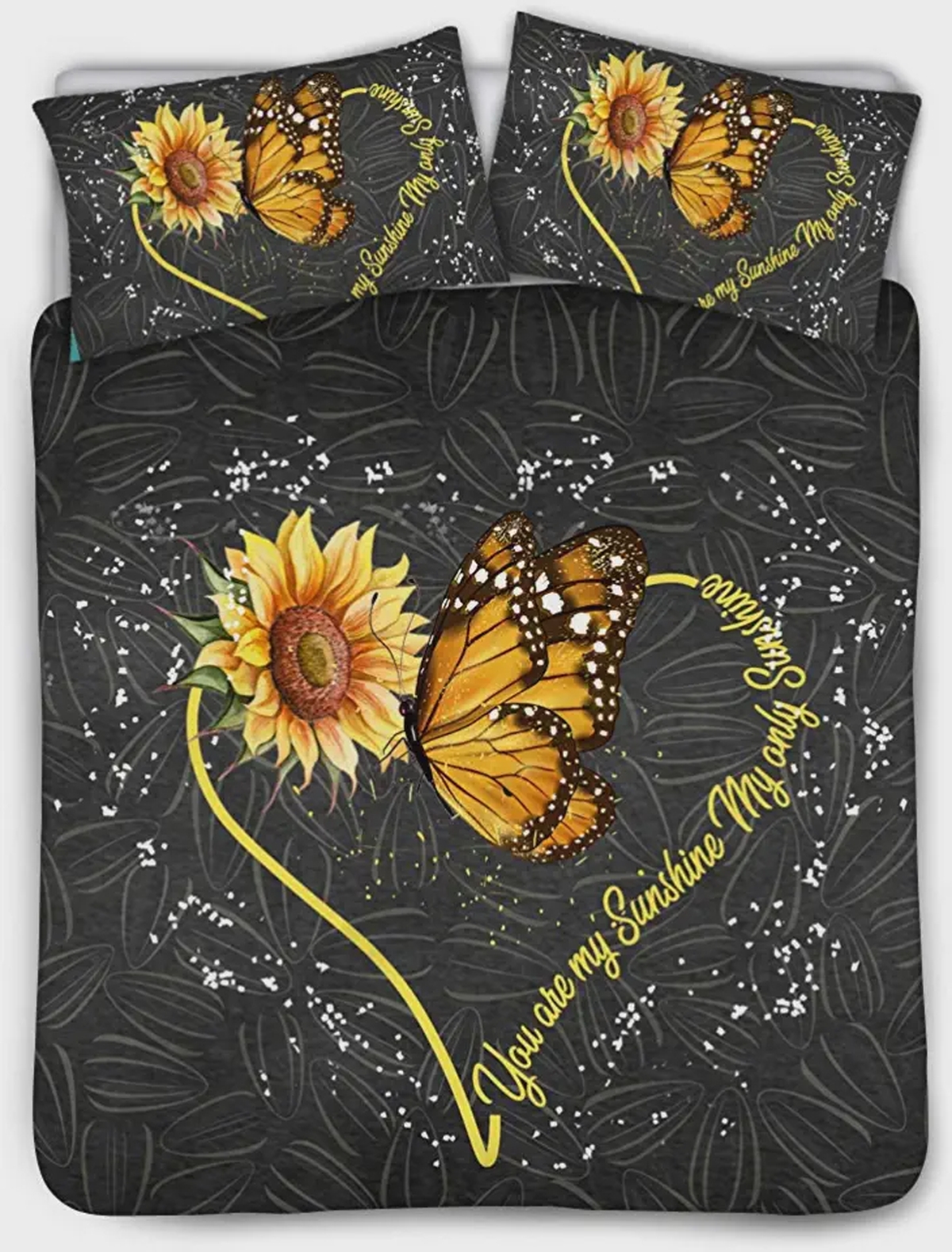 Sweet Sunflower And Butterfly Heart Bed Sheets Spread Duvet Cover Bedding Set - Unique Anime Apparel for Fans