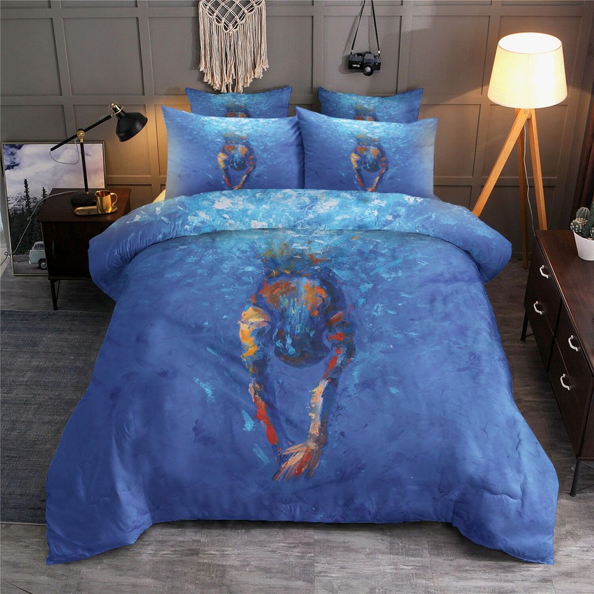 Swimming Artwork Bedding Set (Duvet Cover & Pillow Cases) - Unique Anime Apparel for Fans