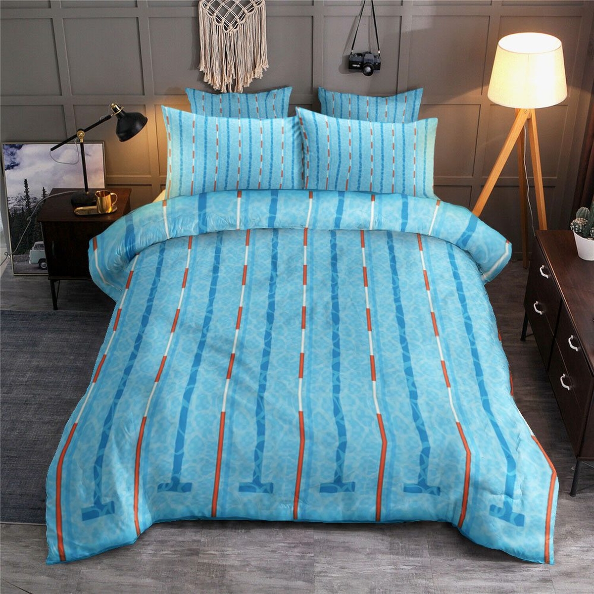 Swimming Pool Illustration Bedding Set (Duvet Cover & Pillow Cases) - Unique Anime Apparel for Fans