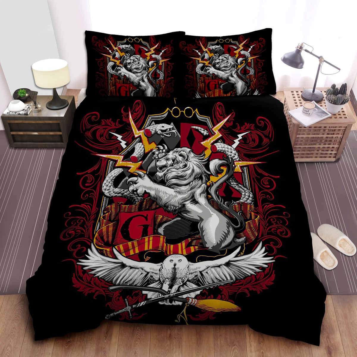 Symbol Of Gryffindor House The Lion Illustration Bed Sheets Spread Duvet Cover Bedding Set - Unique Anime Apparel for Fans