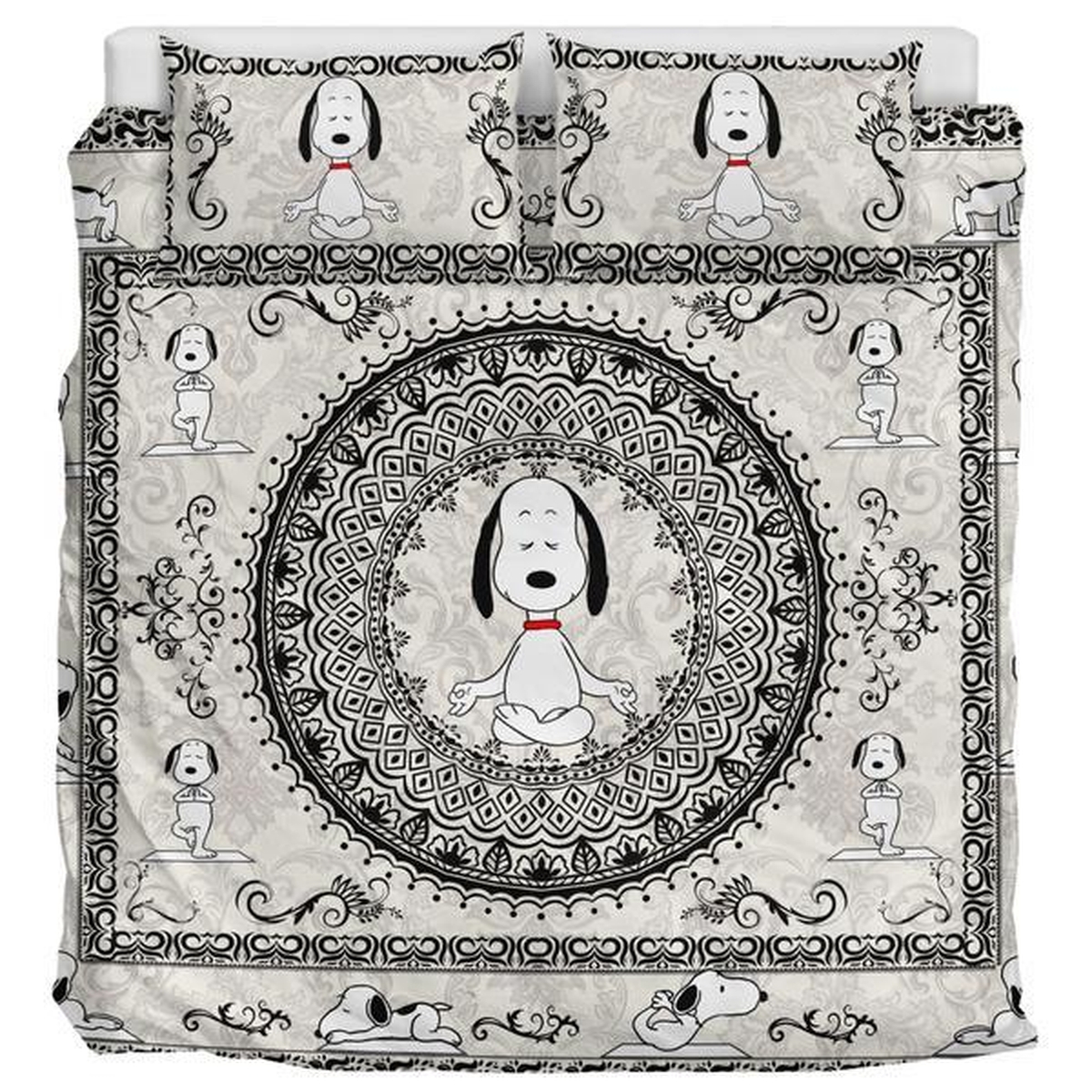 Symmetrical Yoga Snoopy Duvet Cover Bedding Set - Unique Anime Apparel for Fans