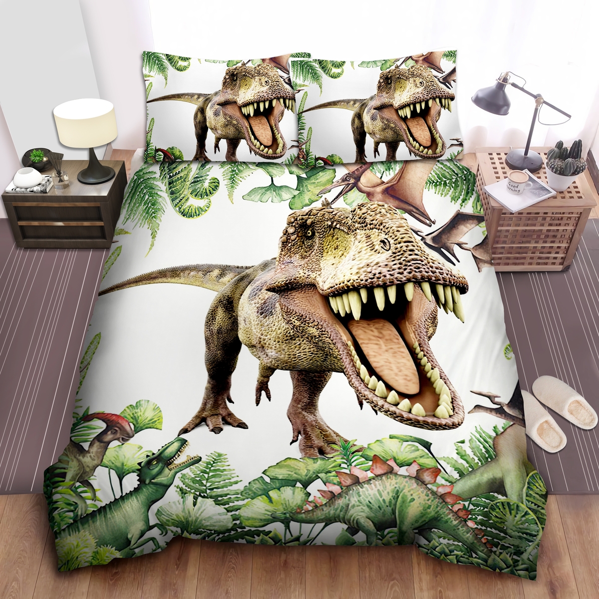 T Rex Dinosaur Bedding Set (Duvet Cover & Pillow Cases) - Unique Anime Apparel for Fans