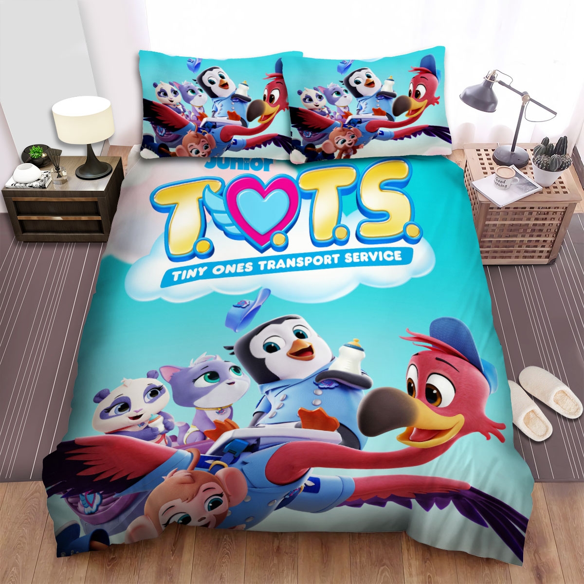 T.O.T.S. Pip And Freddy Carrying Tiny Cat Panda And Monkey Bed Sheets Spread Duvet Cover Bedding Set - Unique Anime Apparel for Fans