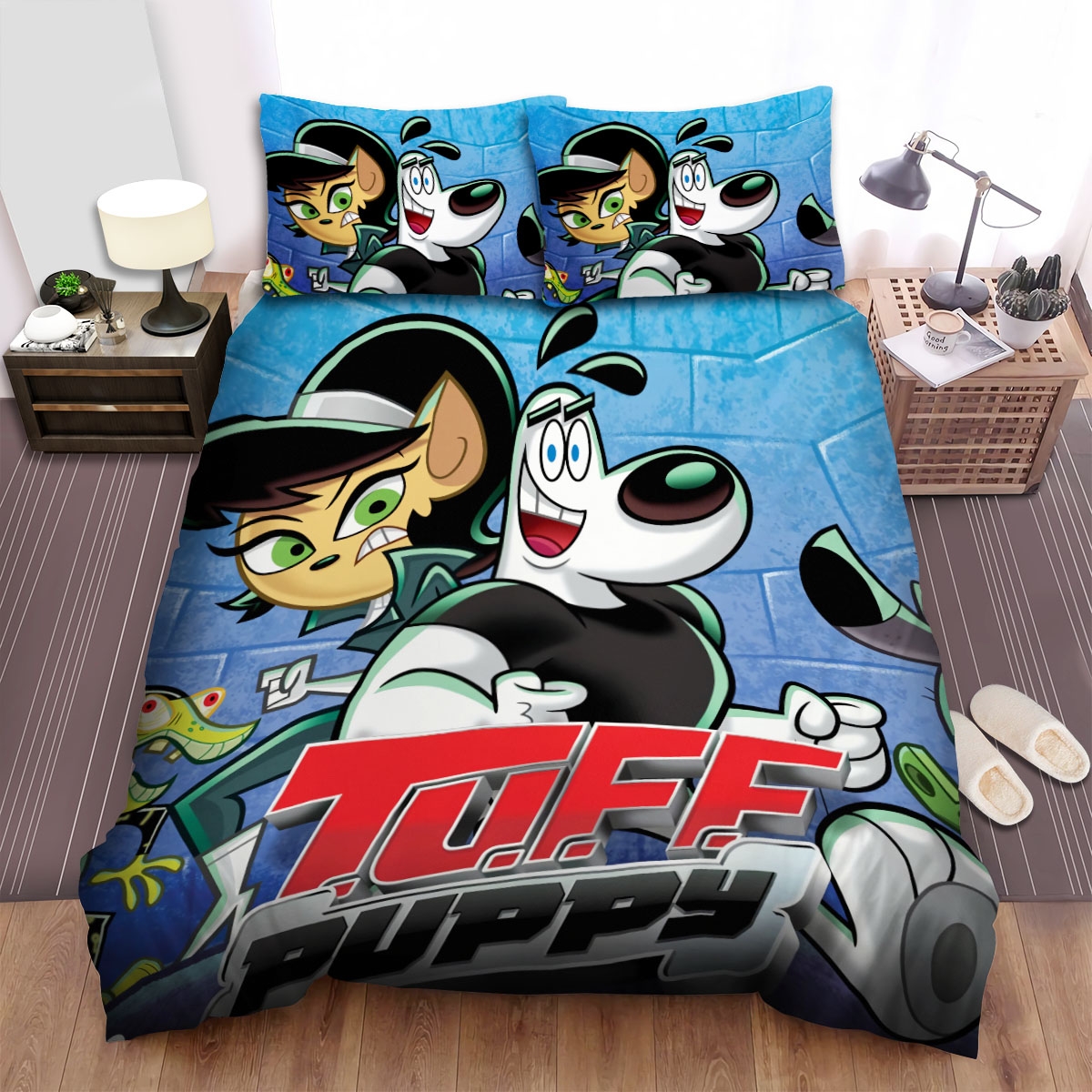 T.U.F.F. Puppy Dudley And Kitty Facing Villains Bed Sheet Spread Duvet Cover Bedding Set - Unique Anime Apparel for Fans