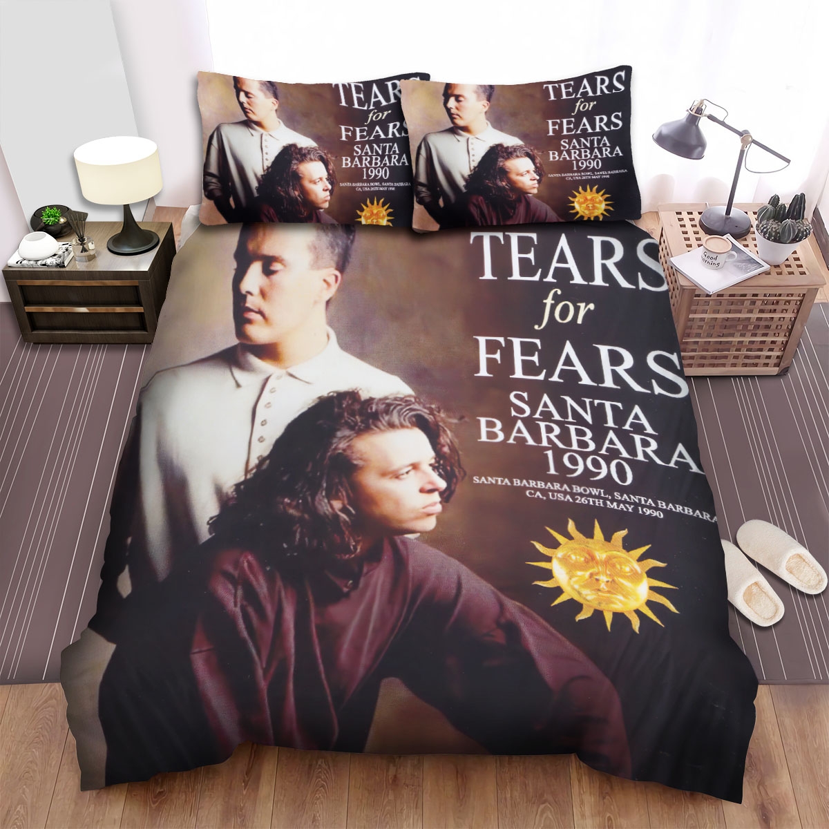 Tears For Fears Band Santa Barbara 1990 Album Cover Bed Sheets Spread Duvet Cover Bedding Set - Unique Anime Apparel for Fans
