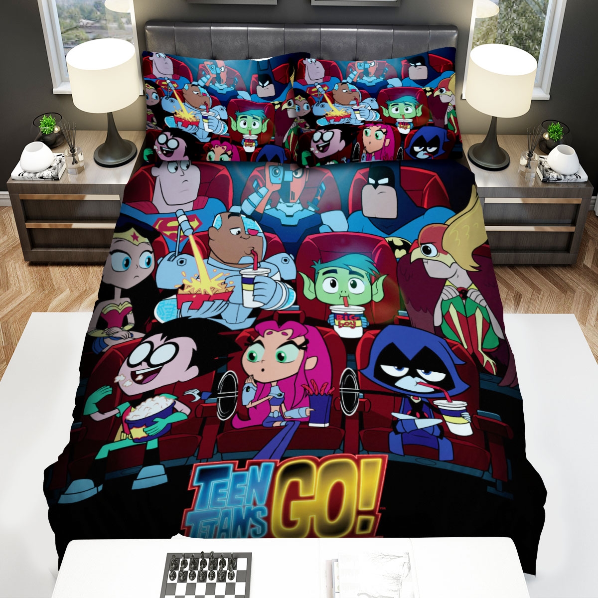 Teen Titan Go Heroes Watching The Movie Bed Sheets Spread Duvet Cover Bedding Set - Unique Anime Apparel for Fans