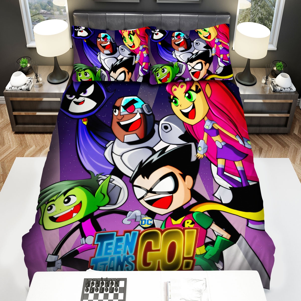 Teen Titans Go Flying In The Starry Night Bed Sheets Spread Duvet Cover Bedding Set - Unique Anime Apparel for Fans