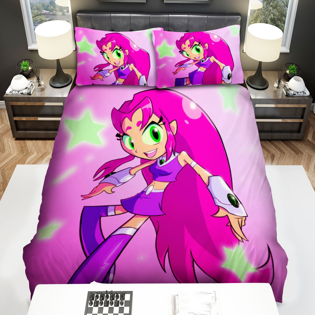 Teen Titans Go Starfire And The Green Stars Bed Sheets Spread Duvet Cover Bedding Set - Unique Anime Apparel for Fans