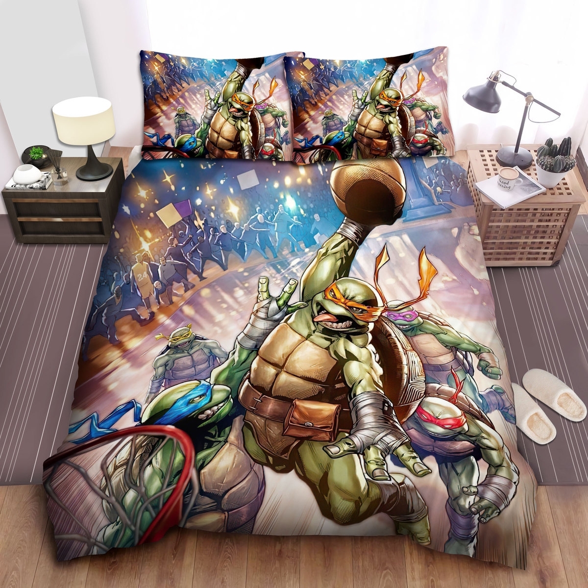 Teenage Mutant Ninja Turtles Playing Basketball Bed Sheets Spread Duvet Cover Bedding Set - Unique Anime Apparel for Fans