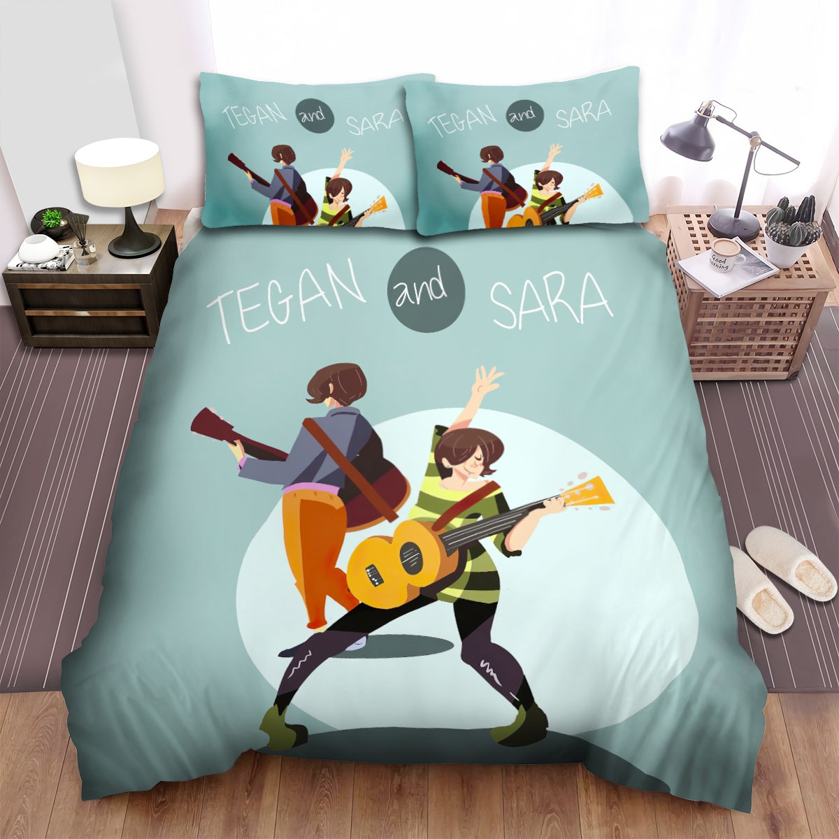 Tegan And Sara Playing Guitar Bed Sheets Spread Duvet Cover Bedding Set - Unique Anime Apparel for Fans