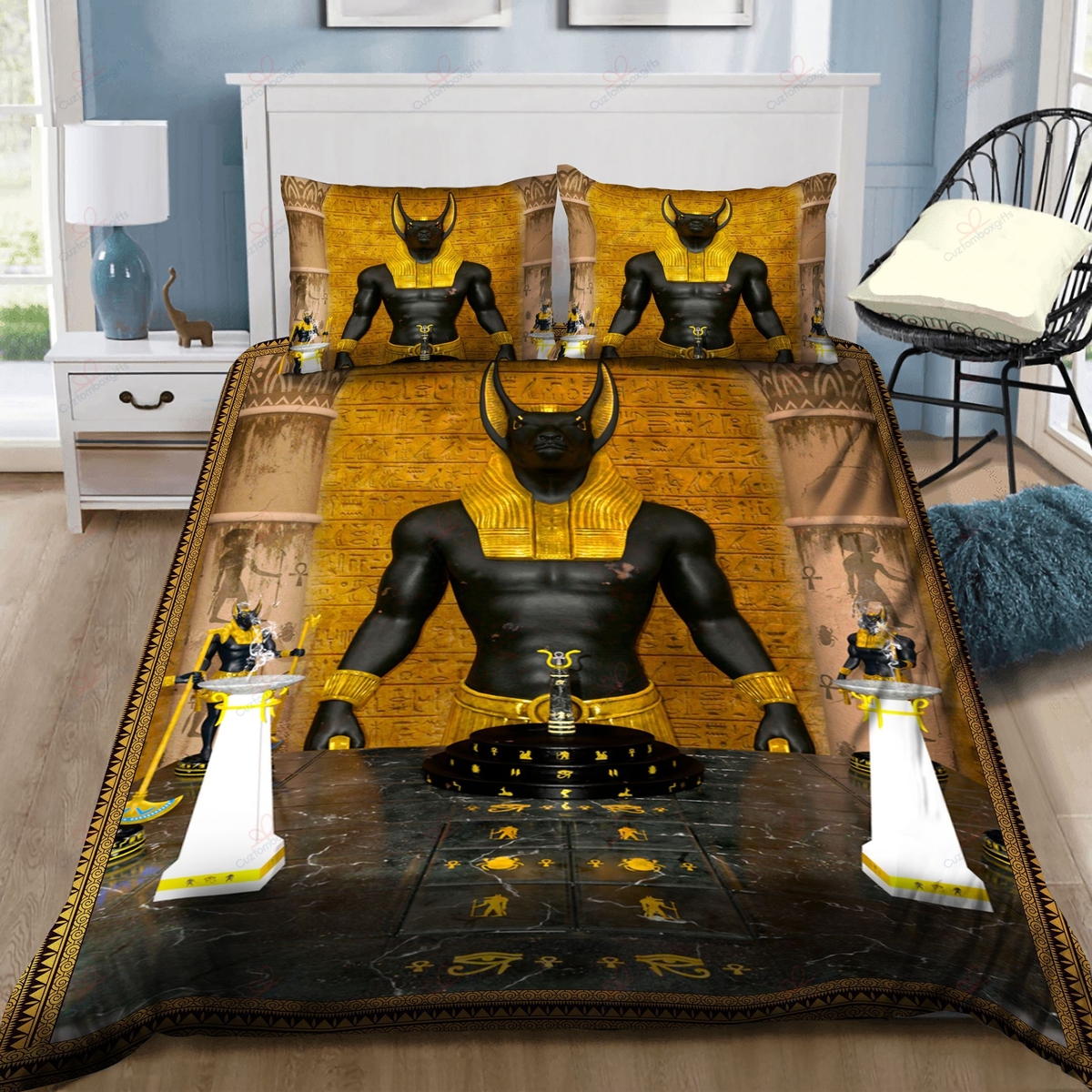Temple Of Anubis In The Ancient Egypt Bedding Set (Duvet Cover & Pillow Cases) - Unique Anime Apparel for Fans