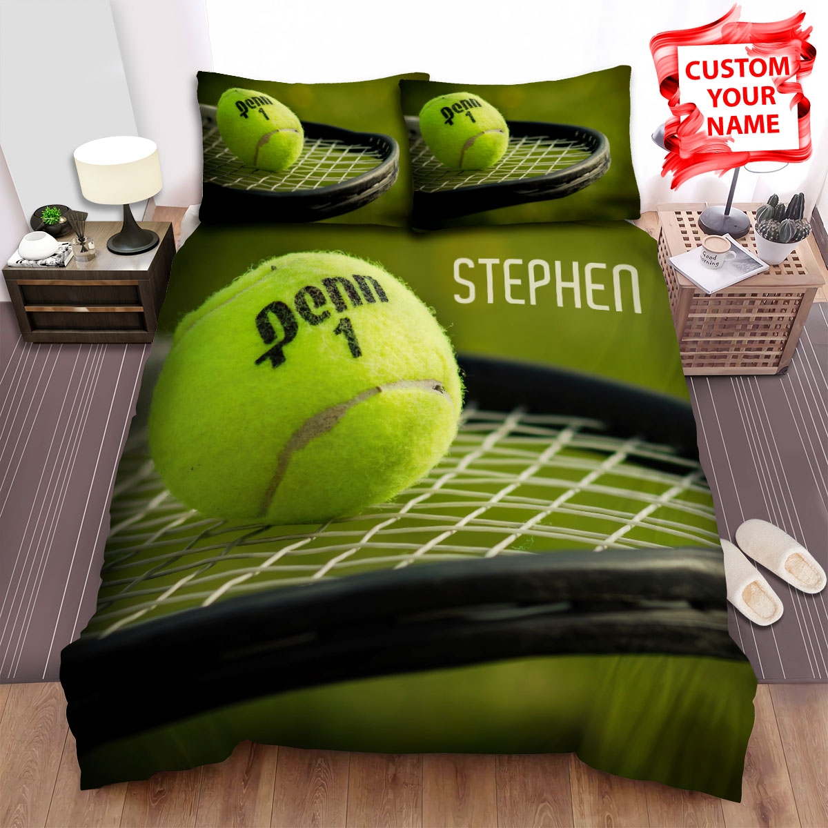 Tennis Close-Up Ball On Racket Bed Sheets Spread Comforter Duvet Cover Bedding Set - Unique Anime Apparel for Fans