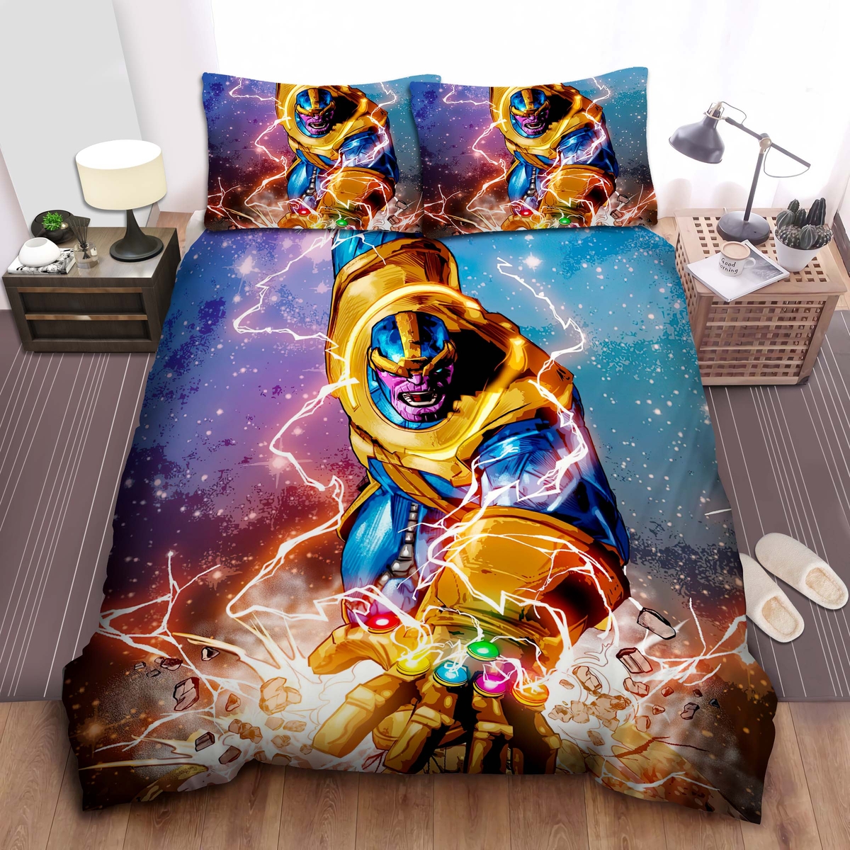 Thanos & The Infinity Gauntlet Bed Sheets Spread Comforter Duvet Cover Bedding Set - Unique Anime Apparel for Fans