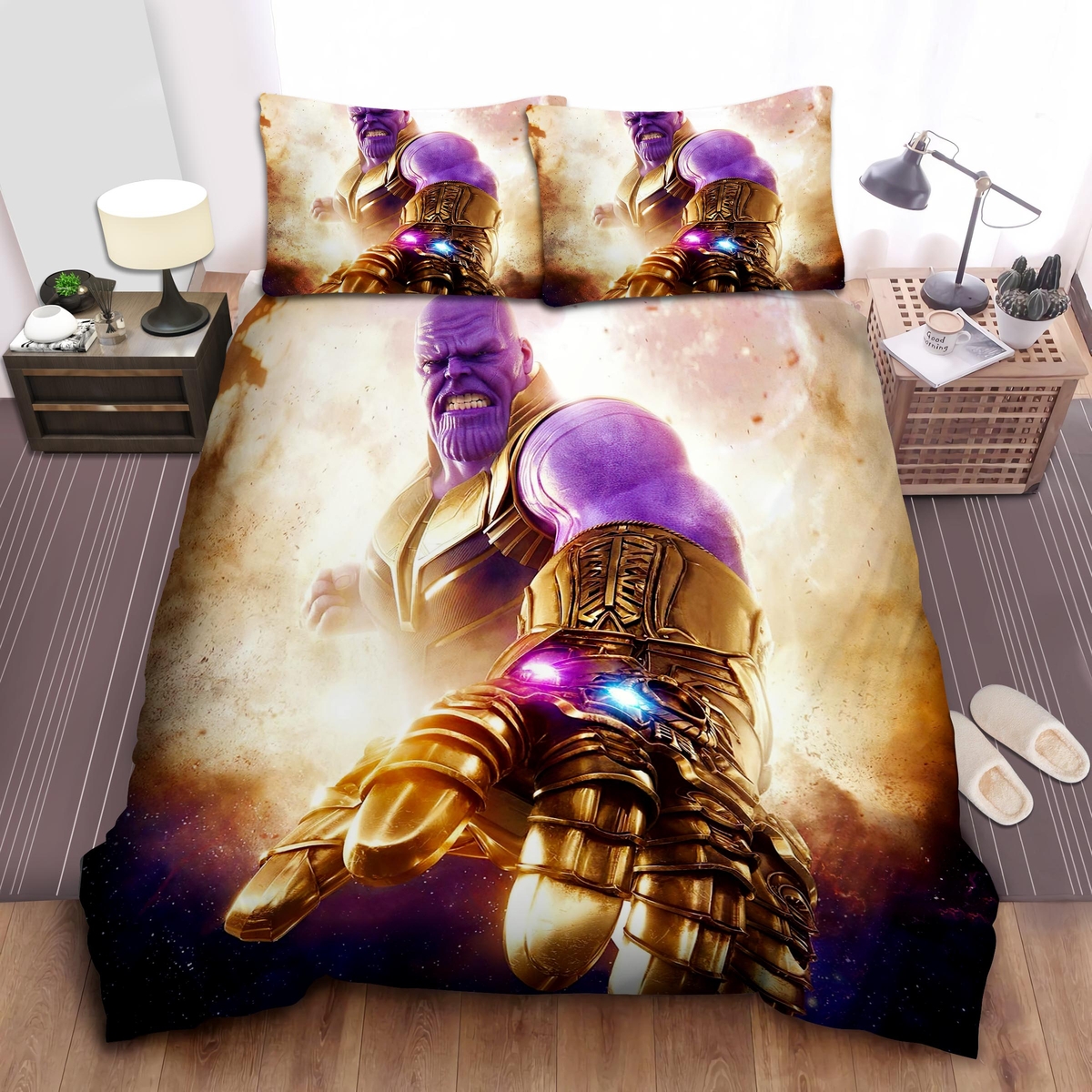 Thanos And The Galaxy Bed Sheets Spread Duvet Cover Bedding Set - Unique Anime Apparel for Fans