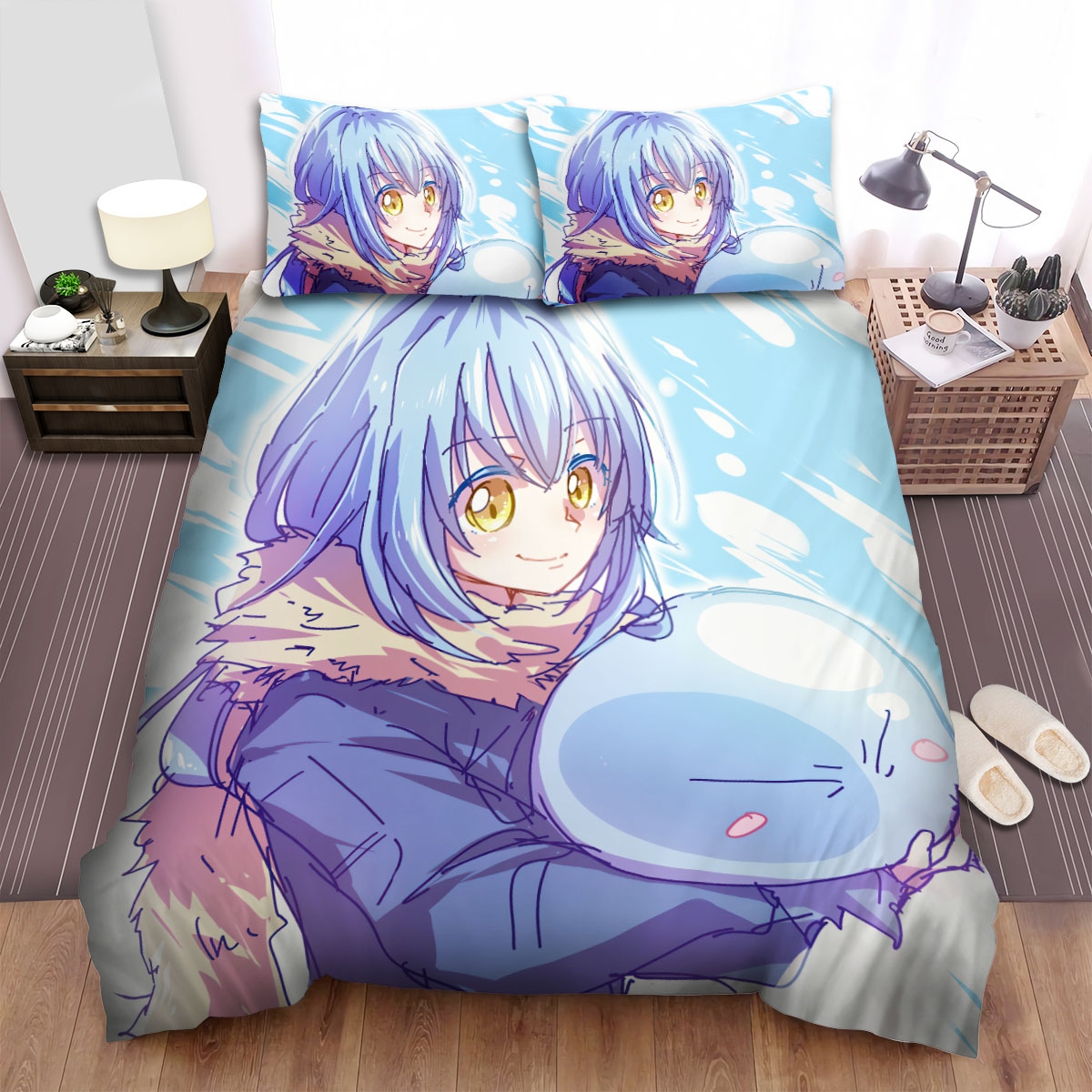 That Time I Got Reincarnated As A Slime (2018) Slime Blowzy Movie Poster Bed Sheets Spread Duvet Cover Bedding Set - Unique Anime Apparel for Fans