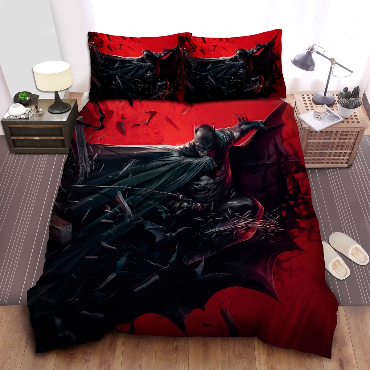 The Batman Breaking The Wooden Wall Art Bed Sheets Spread Duvet Cover Bedding Set - Unique Anime Apparel for Fans