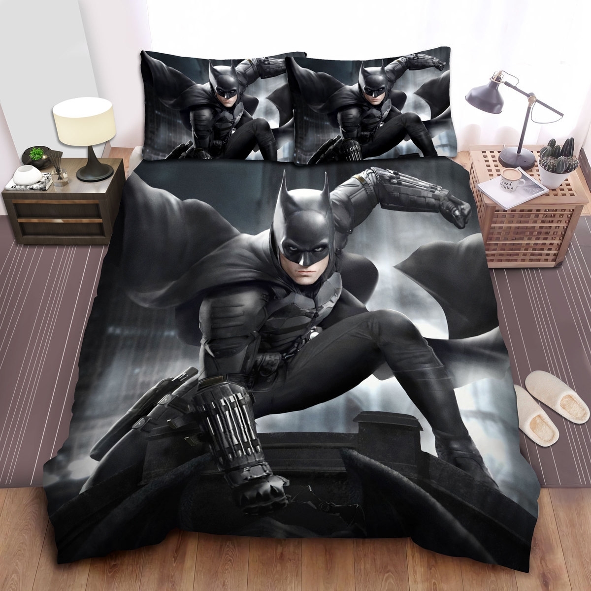 The Batman With Batarang Digital Artwork Bed Sheets Spread Duvet Cover Bedding Set - Unique Anime Apparel for Fans