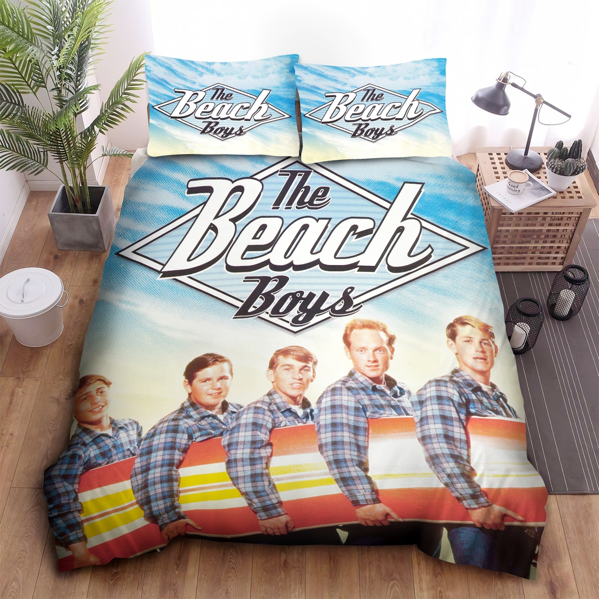 The Beach Boys Members & The Surfing Board Bed Sheets Spread Duvet Cover Bedding Set - Unique Anime Apparel for Fans