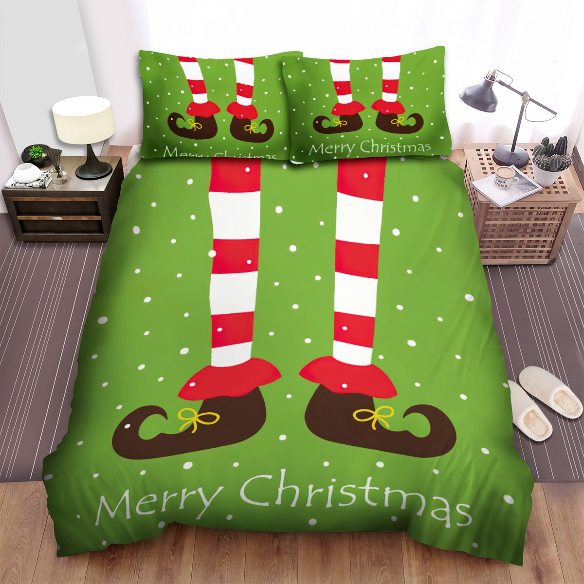 The Christmas Art Merry Christmas Elf Legs Bed Sheets Spread Duvet Cover Bedding Set - Unique Anime Apparel for Fans
