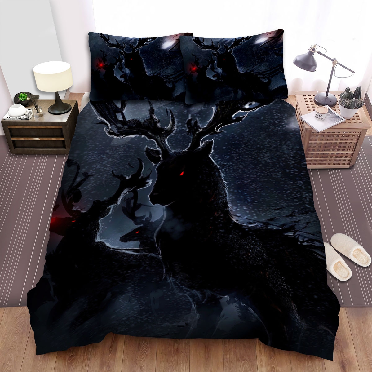 The Christmas Art Santa Claus Rushing His Reindeer Bed Sheets Spread Duvet Cover Bedding Set - Unique Anime Apparel for Fans