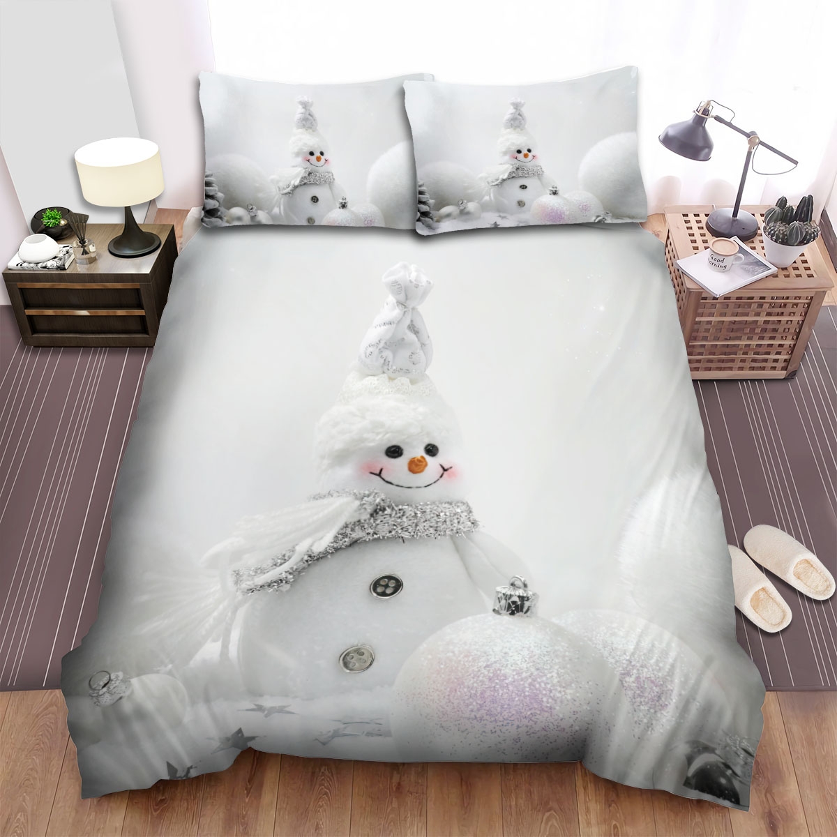 The Christmas Art Snowman And Seed Of Christmas Tree Bed Sheets Spread Duvet Cover Bedding Set - Unique Anime Apparel for Fans