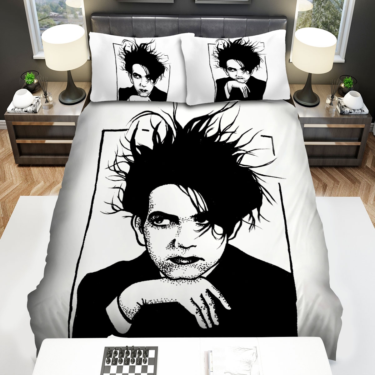 The Cure Robert Smith Black & White Art Bed Sheets Spread Duvet Cover Bedding Set - Unique Anime Apparel for Fans